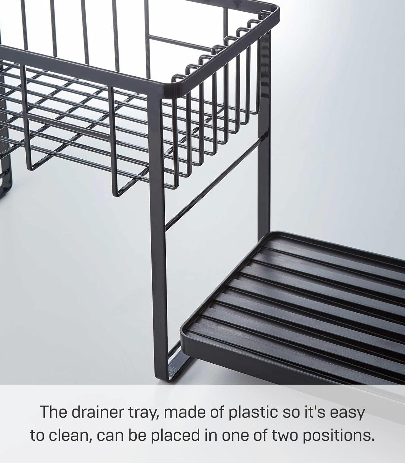 Tower Yamazaki Home Two-Tier Adjustable Dish Drainer Rack, Utensils Holder, Steel, Draining Spout