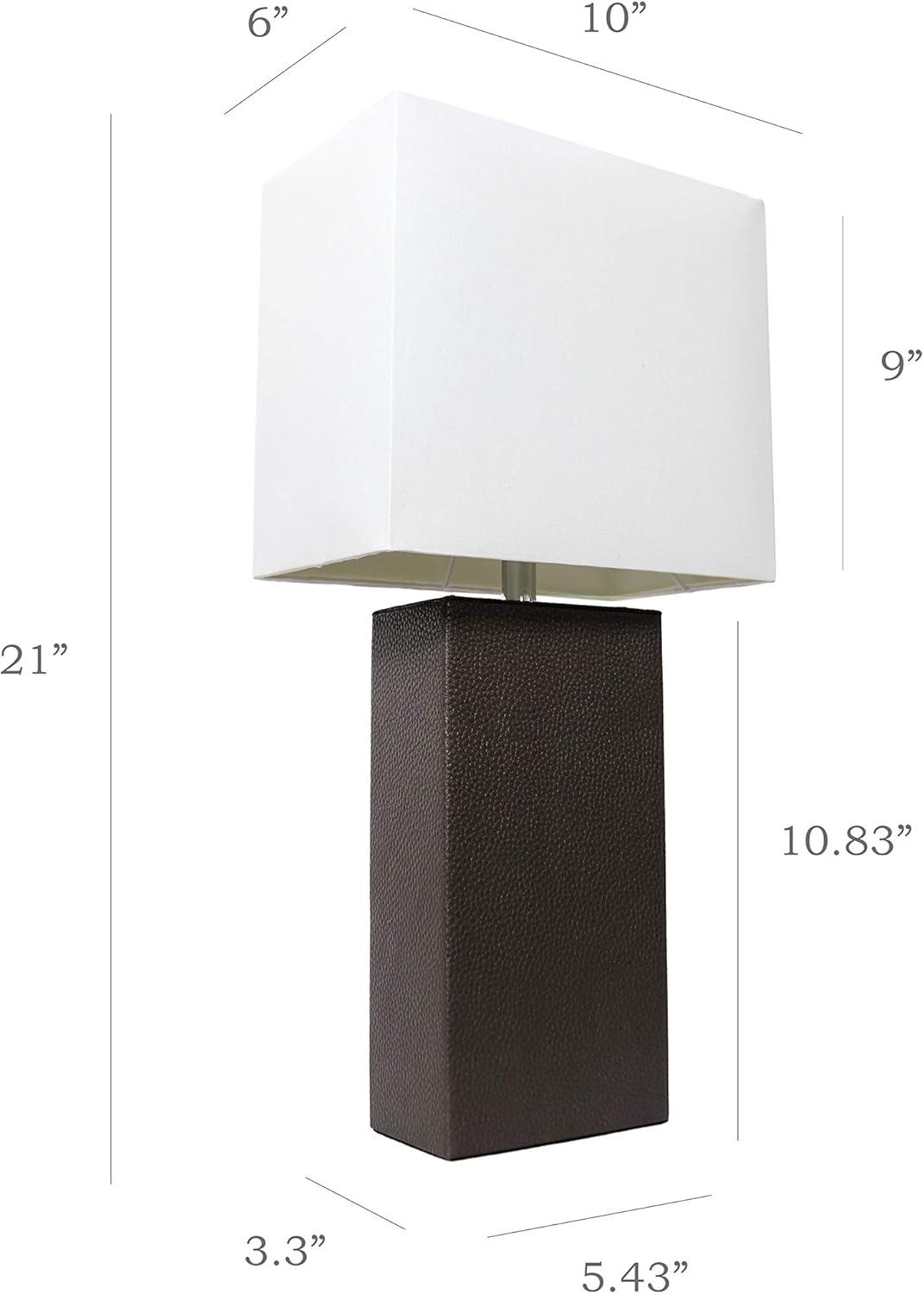 Elegant Designs Set of 2 Leather Table Lamps with Fabric Shades Espresso Brown: UL Listed, Cotton Shade, Metal Body, No Assembly Required