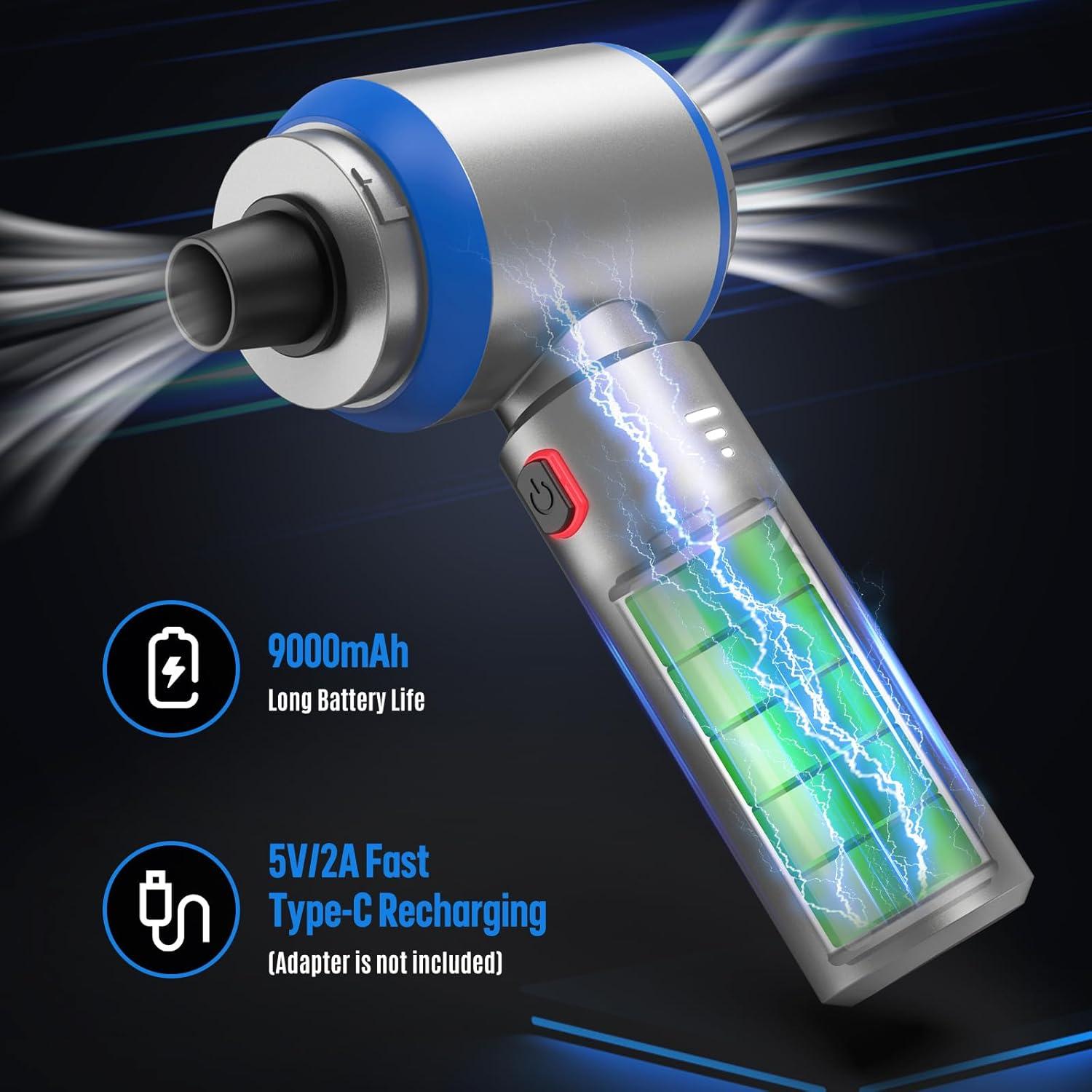 Mini Vacuum Cleaner, 2 in 1 25000PA Brushless Car Vacuum &250000RPM Air Duster 9000mAh Battery Air Blower Wireless Handheld Vacuum for Car,Office and Home Cleaning