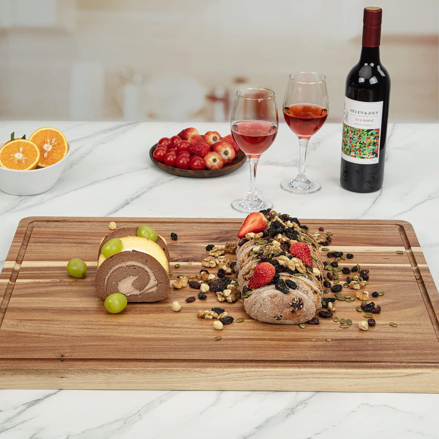 Extra Large Acacia Wood Cutting Board with Juice Groove