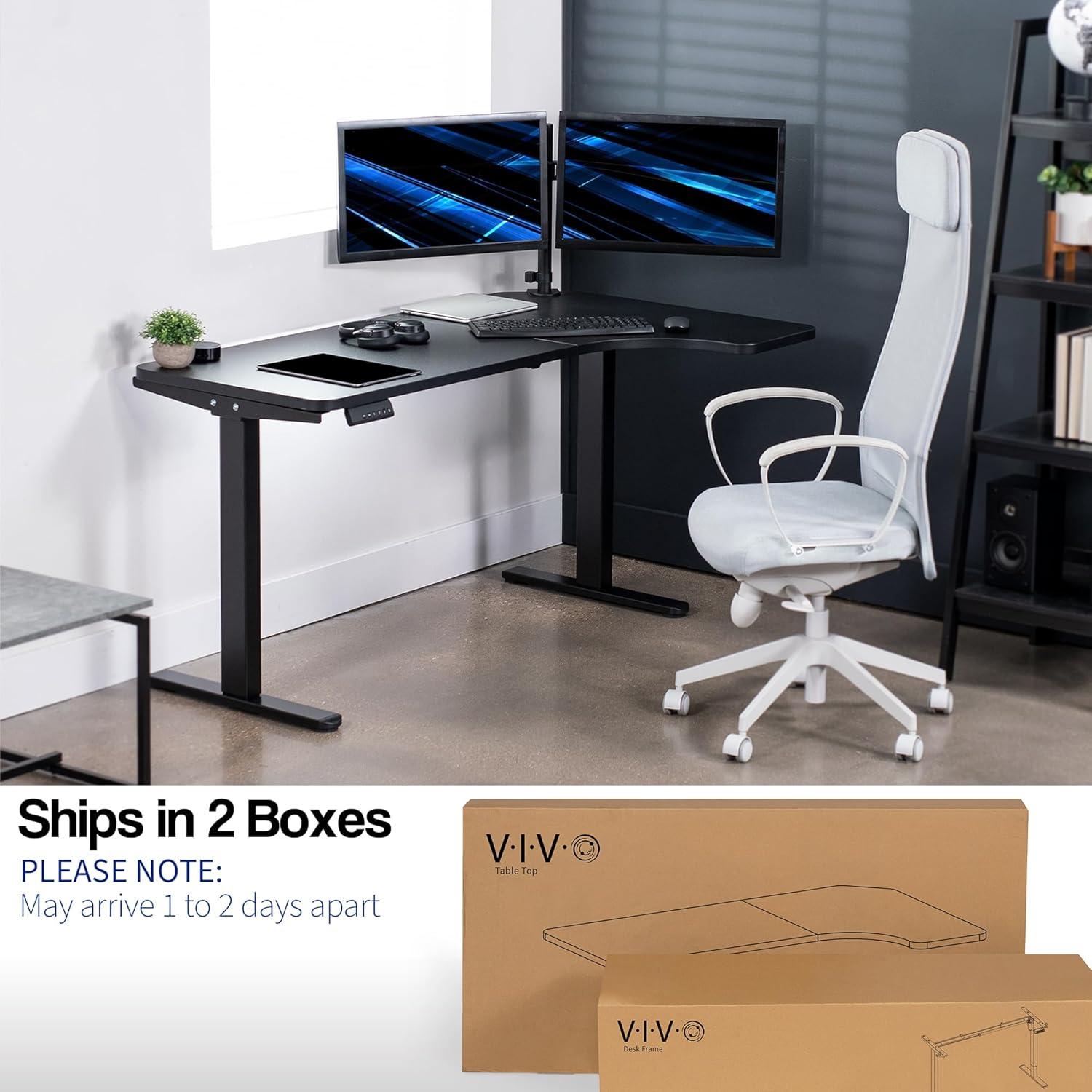 VIVO Black Electric 58" x 35" Dual Motor Standing Corner Desk, DESK-KIT-E2RB