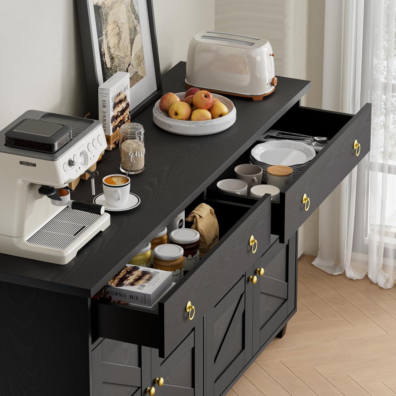 Black 55" Modern Farmhouse Buffet Sideboard Cabinet with Drawers