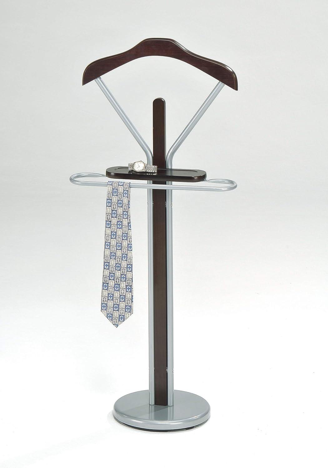 Kings Brand Furniture - Wood & Metal Suit Valet Rack Stand Organizer, Silver/Walnut