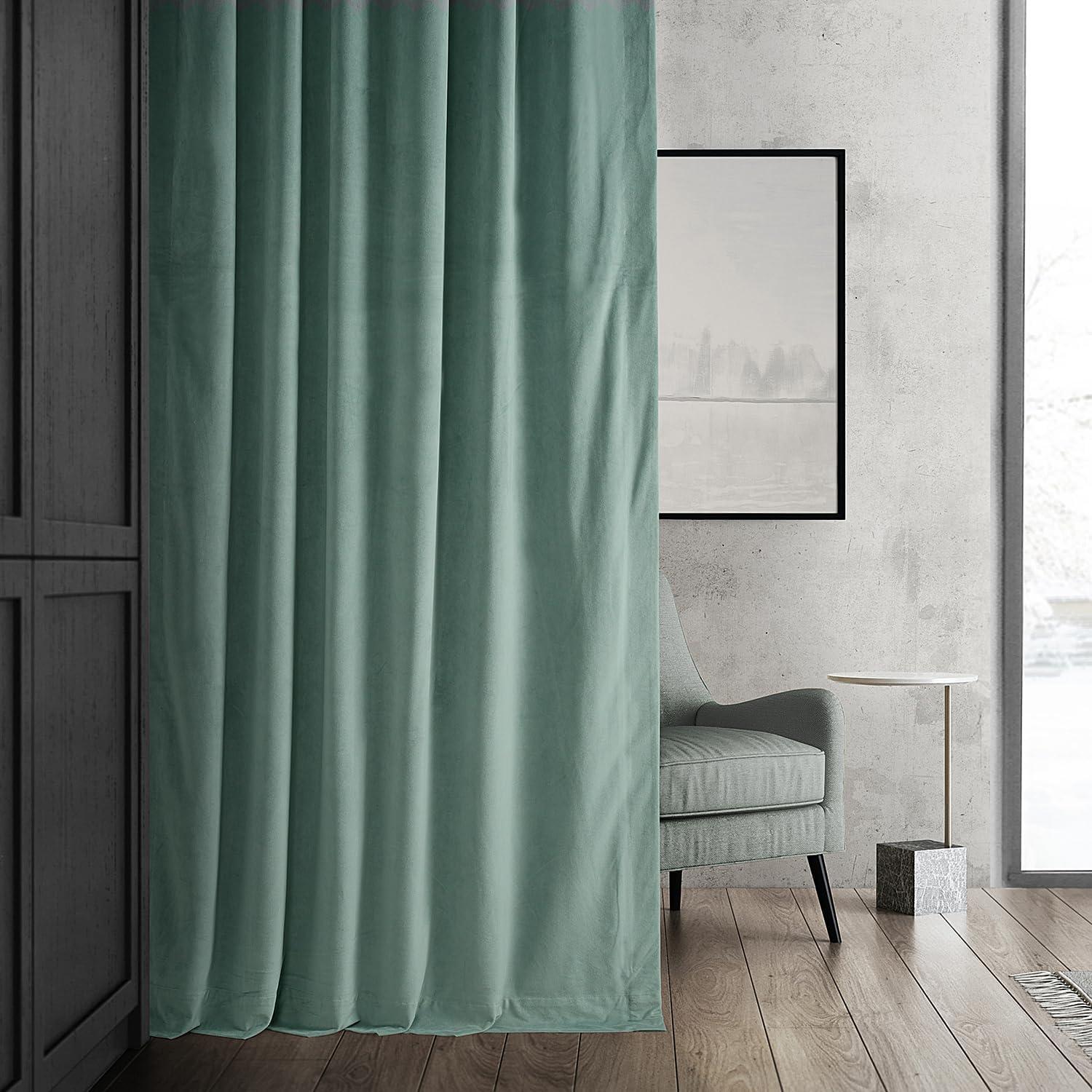 Aqua Mist Velvet Blackout Curtains with Rod Pocket, 120" x 50"