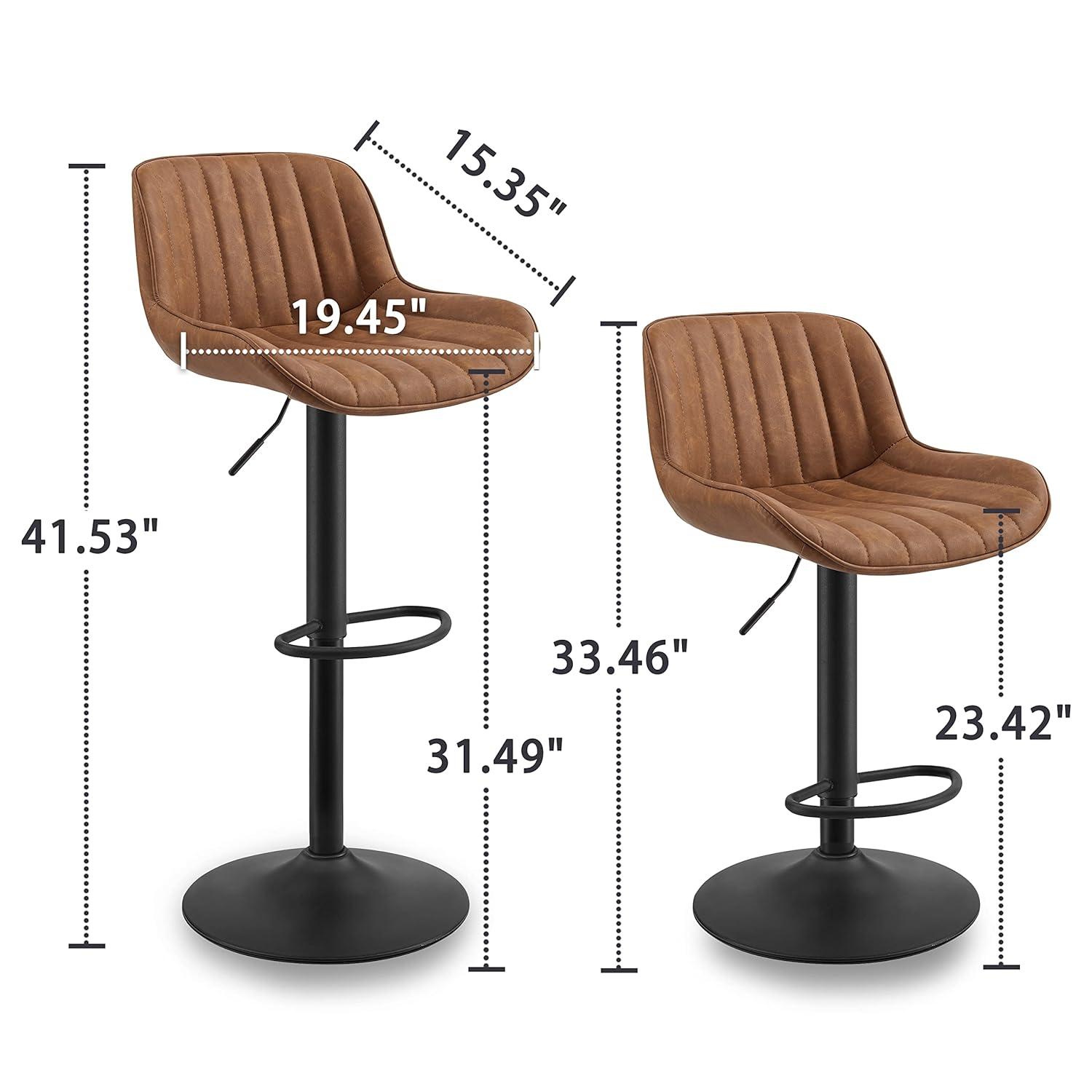 Art Leon Rustic Bar Stools Set of 2, Faux Leather with Backrest Chrome Legs, Upholstered Swivel Kitchen Stools, Yellow Brown