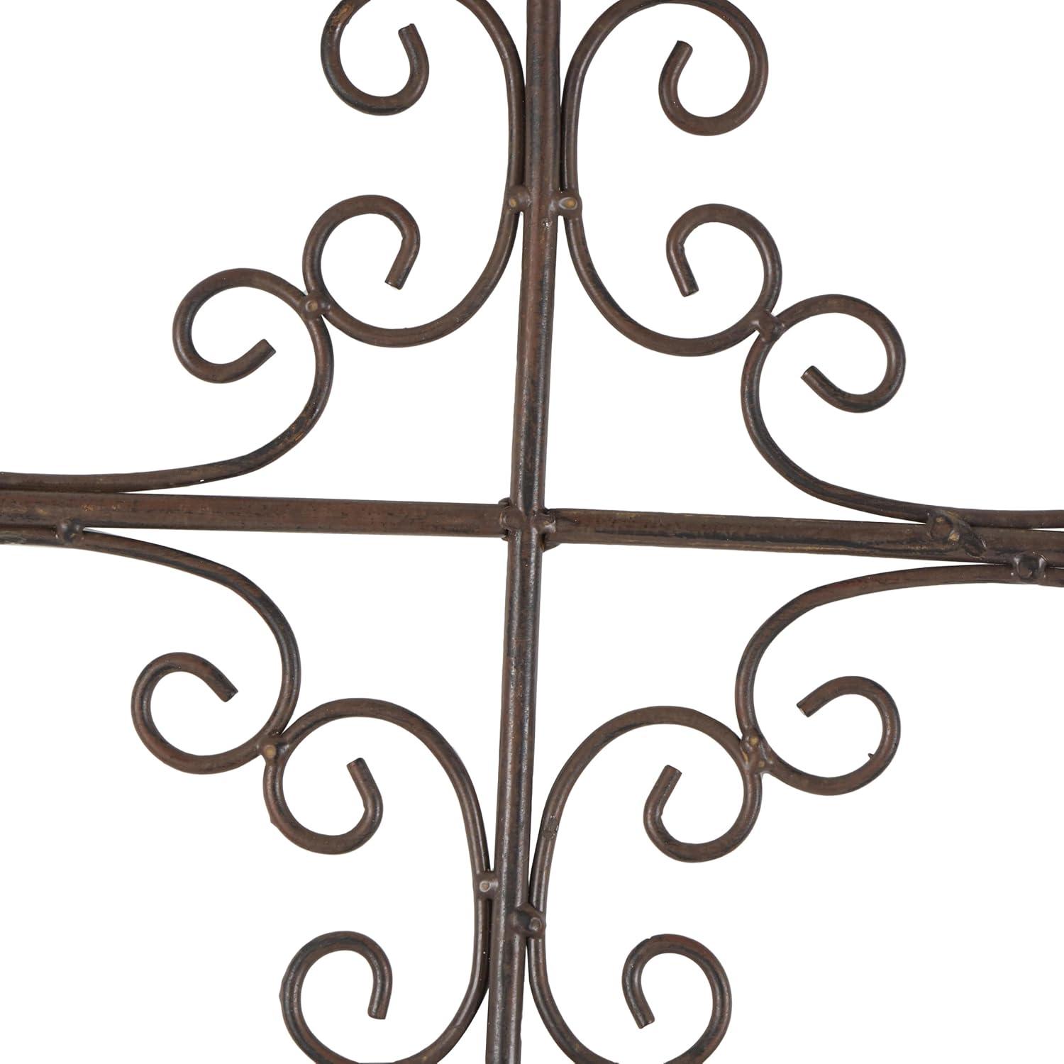 Cream Distressed Ornamental Panel Scroll Wall Sculpture with Bronze Metal Wire