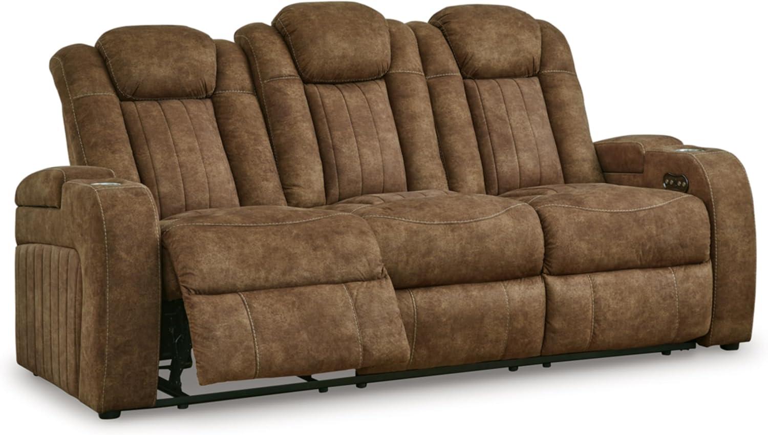 Brown Faux Leather Power Reclining Sofa with Storage