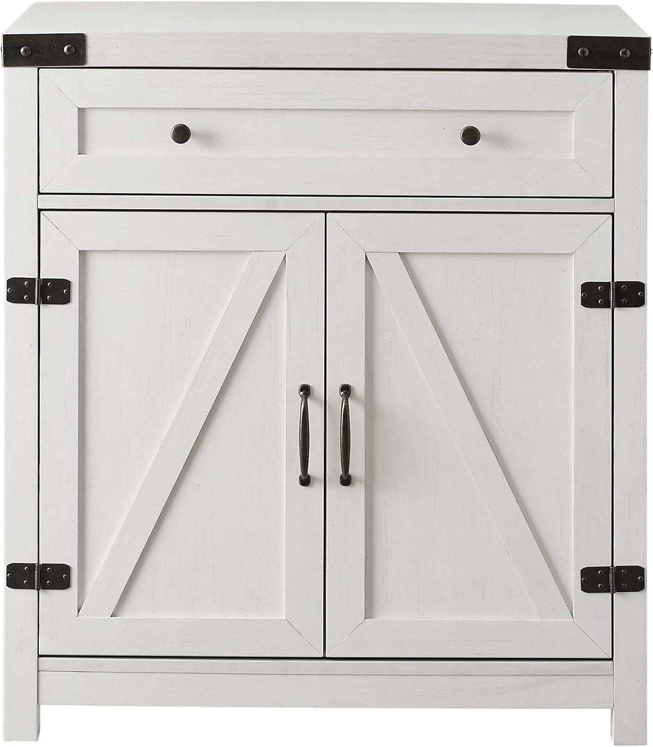 Walker Edison Modern Farmhouse 2 Barn Door Accent Cabinet, Brushed White