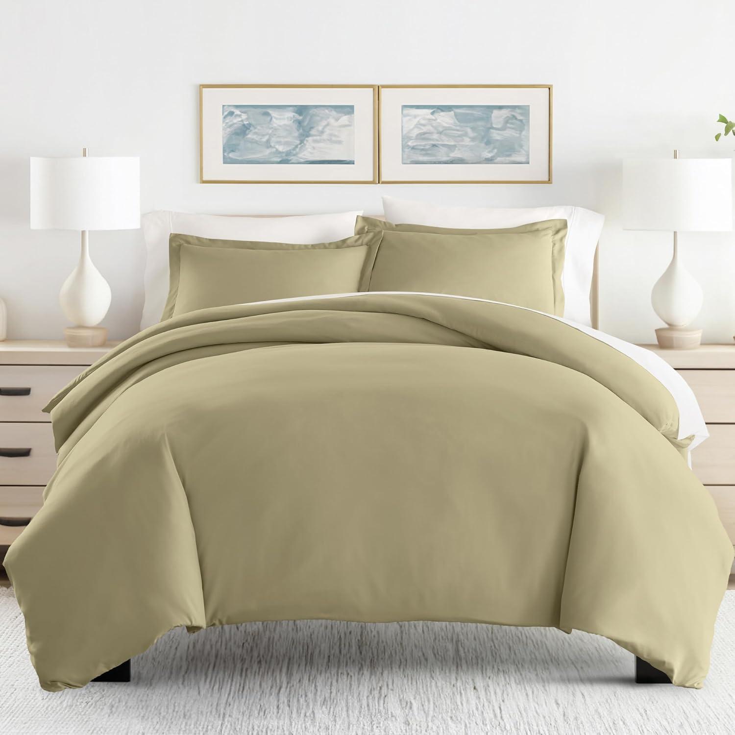 Sage Green Microfiber Twin Duvet Cover Set with Pillow Shams