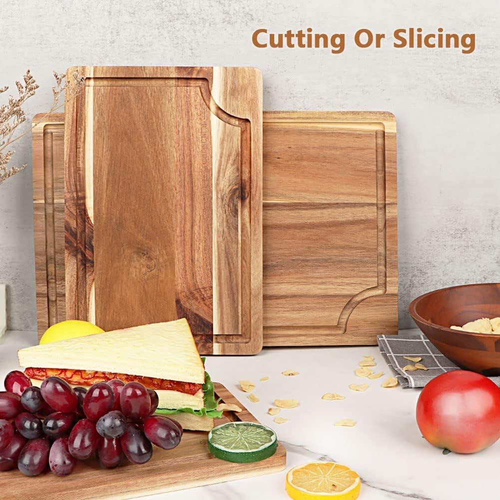 Eco-Friendly Acacia Wood Cutting Board Set with Juice Groove