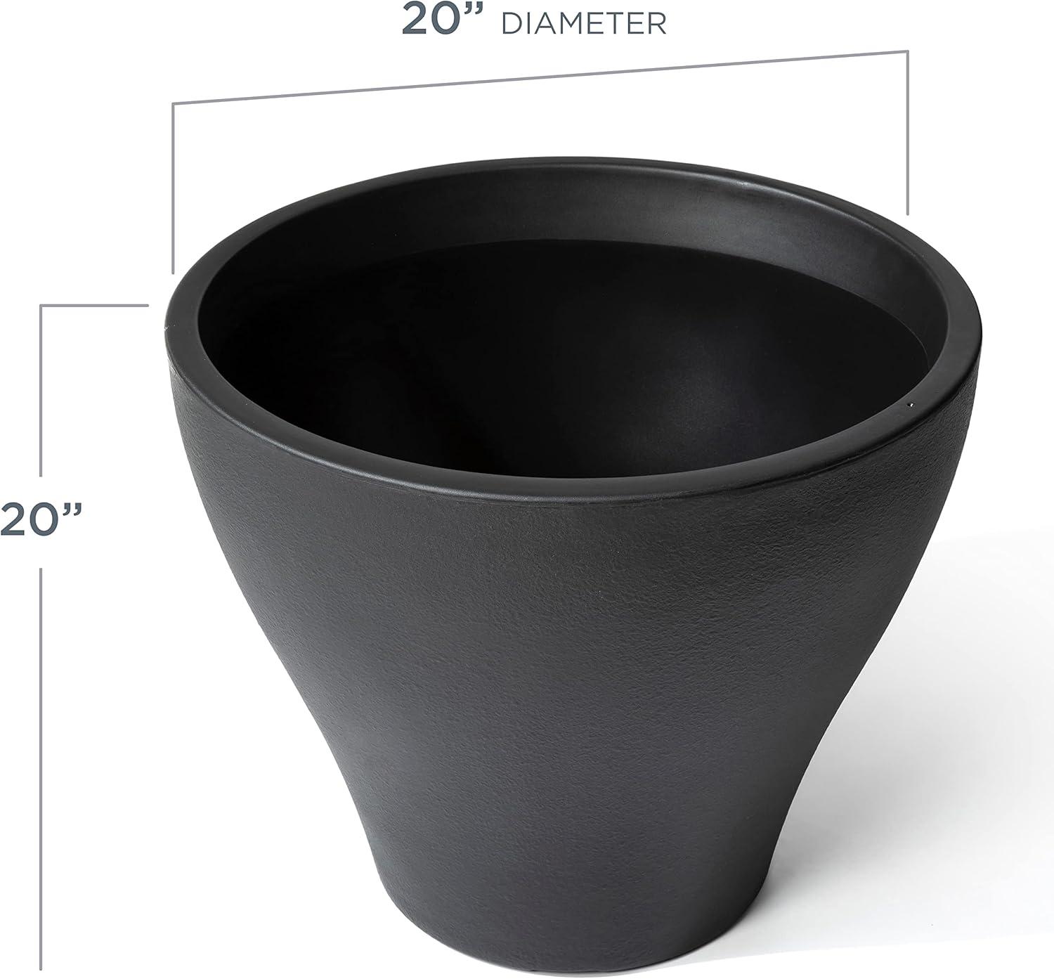 Fernway Onyx Black 25-Quart Weather-Resistant Round Planter