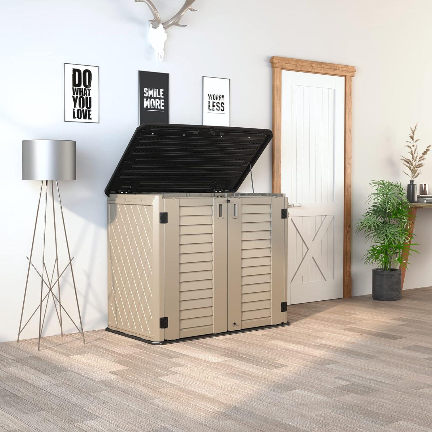 ADDOK 34 Cu.ft Outdoor Storage Shed, Horizontal Storage Unit Weather Resistance, Thick HDPE Resin Storage Cabinet for Backyards, Patio, Garden(White)
