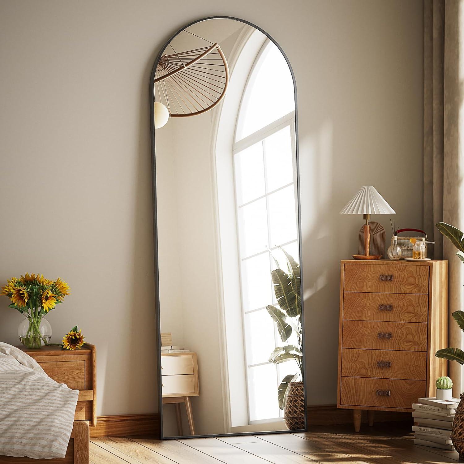 BEAUTYPEAK 71"x 26" Oversized Full Length Mirror Arch Standing Floor Mirror Full Body Mirror, Black