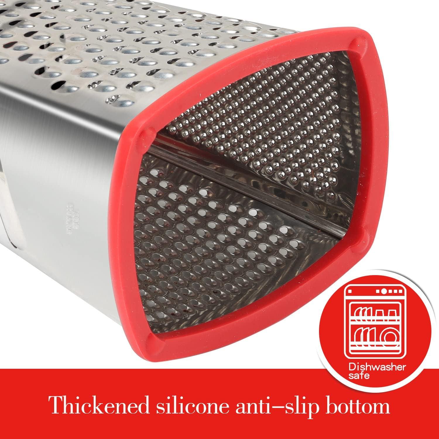 Red Stainless Steel 4-Sided Box Grater with Container