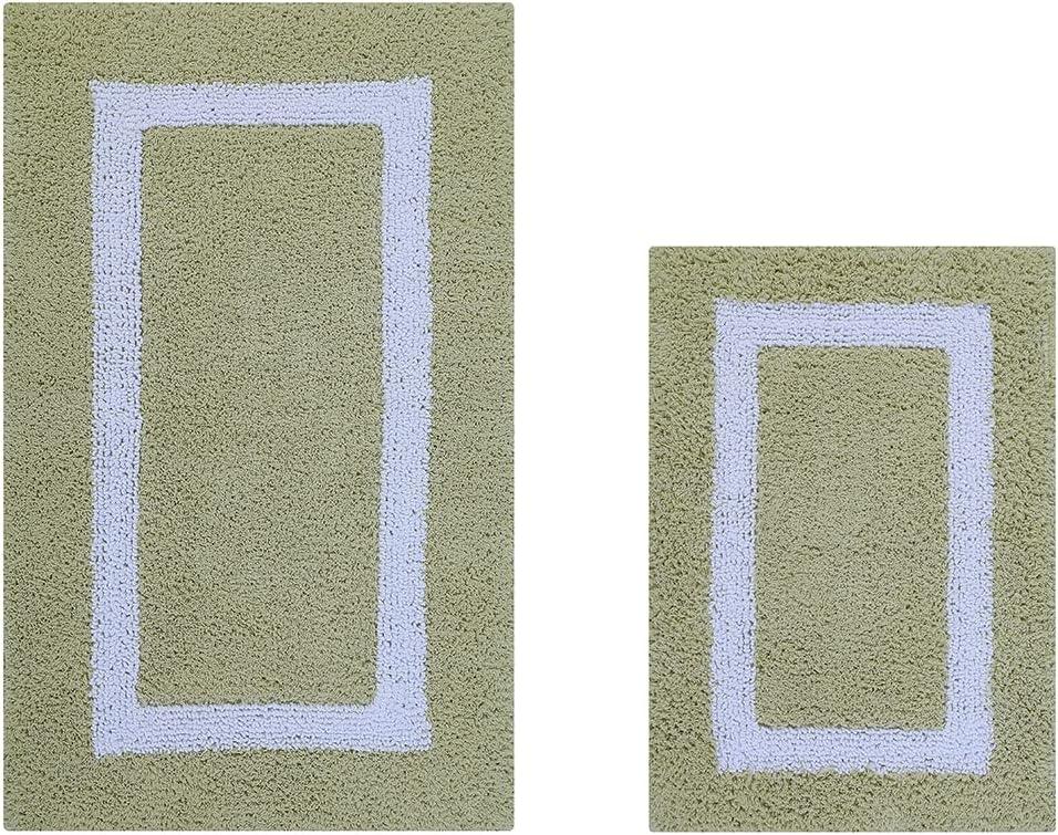 Better Trends Hotel Multi 100% Cotton Tufted Two Tone Reversible Bath Rug Set 2 PC (17" x 24" | 21" x 34") - Sage/White