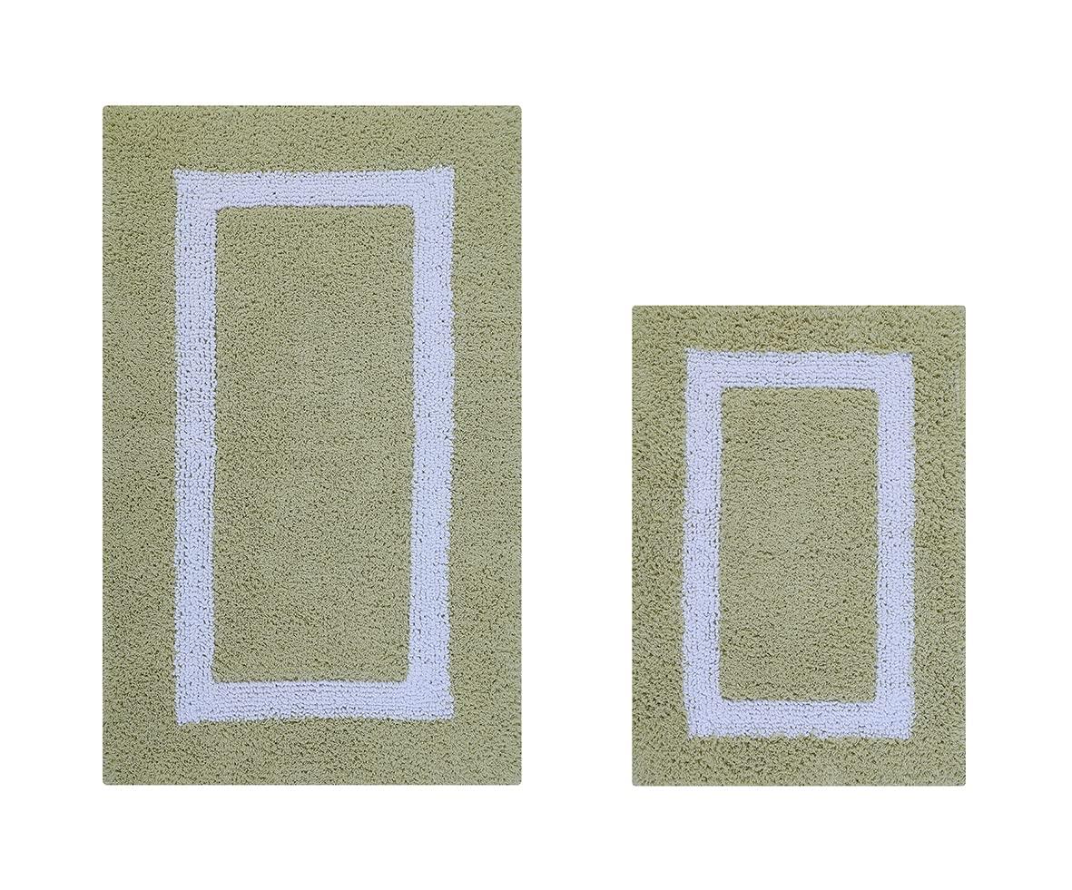 Better Trends Hotel Multi 100% Cotton Tufted Two Tone Reversible Bath Rug Set 2 PC (17" x 24" | 21" x 34") - Sage/White