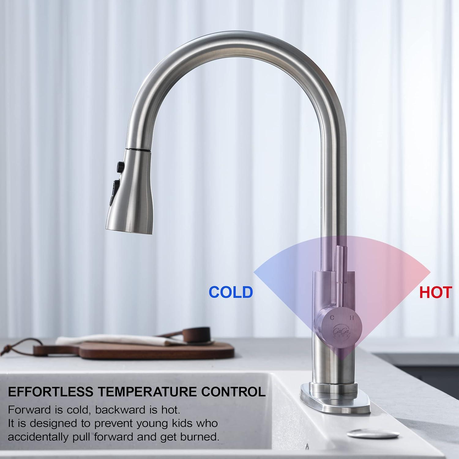 GAGALIFE Single Handle Pull Down Sprayer Kitchen Faucet High Arc Stainless Steel Faucet with 3-Function Sprayer JJL-CL-PT-SDP-C