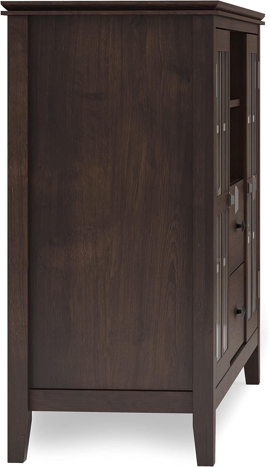 Simpli Home Artisan TV Media Stand in Dark Chestnut Brown