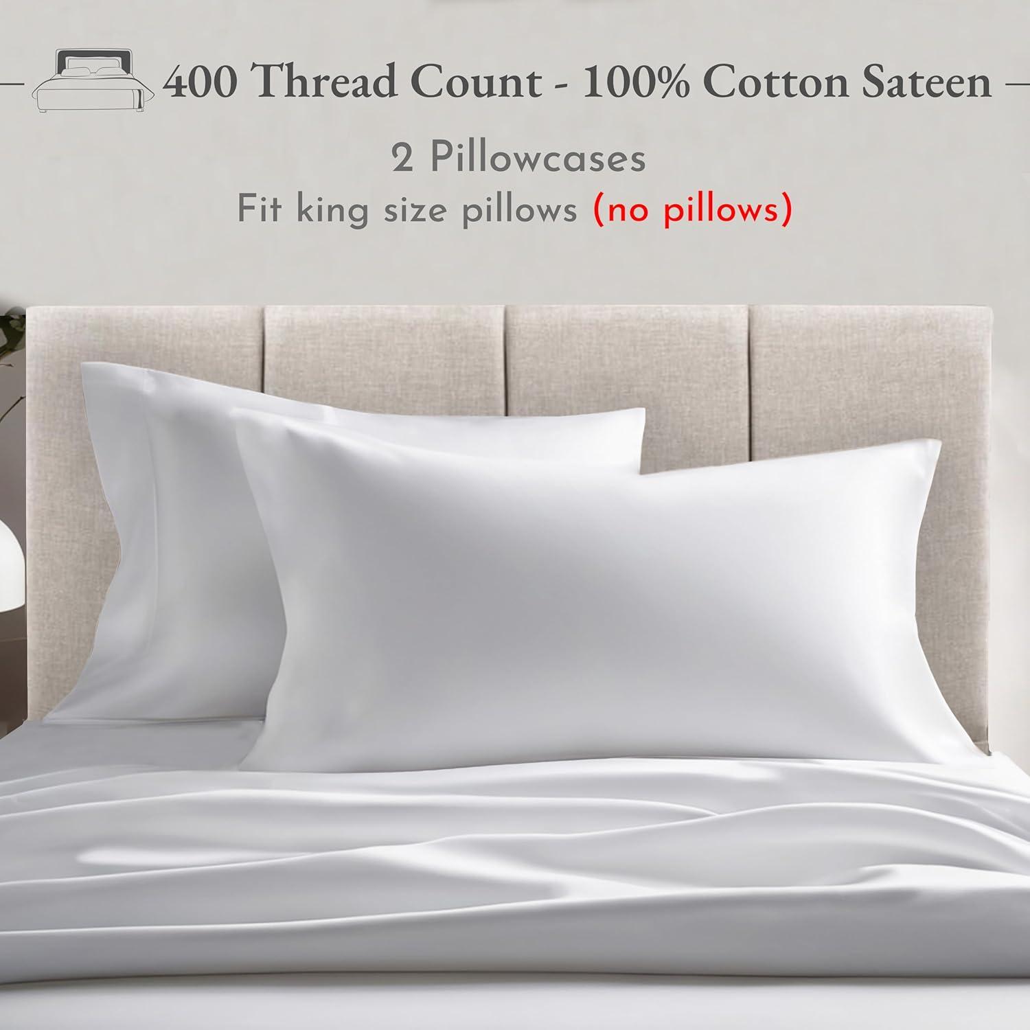 400 Thread Count Pillowcases, 100% Cotton Sateen, Soft & Cooling by California Design Den