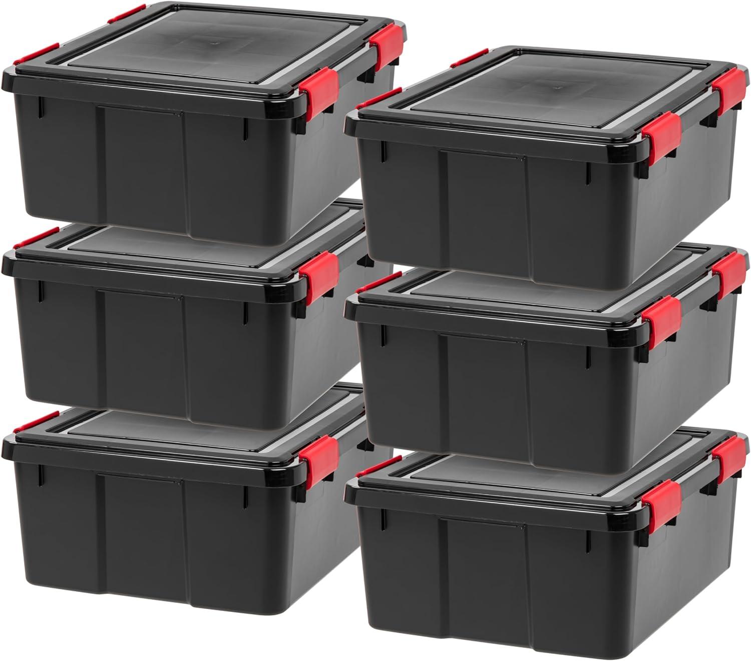 IRIS USA WeatherPro™ Bin Tote Organizing Container, Black/Red