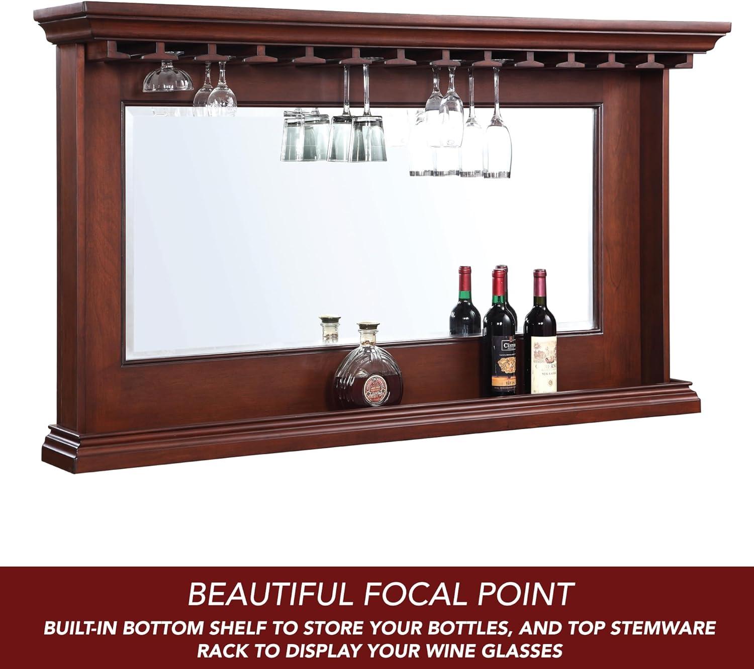 Elegant Seville Walnut Full-Length Bar Mirror with Stemware Storage