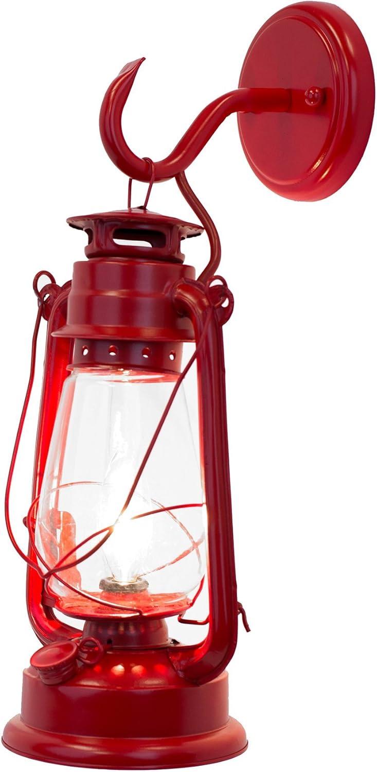 Large Red Rustic Lantern Wall Mounted Sconce with Glass Shade