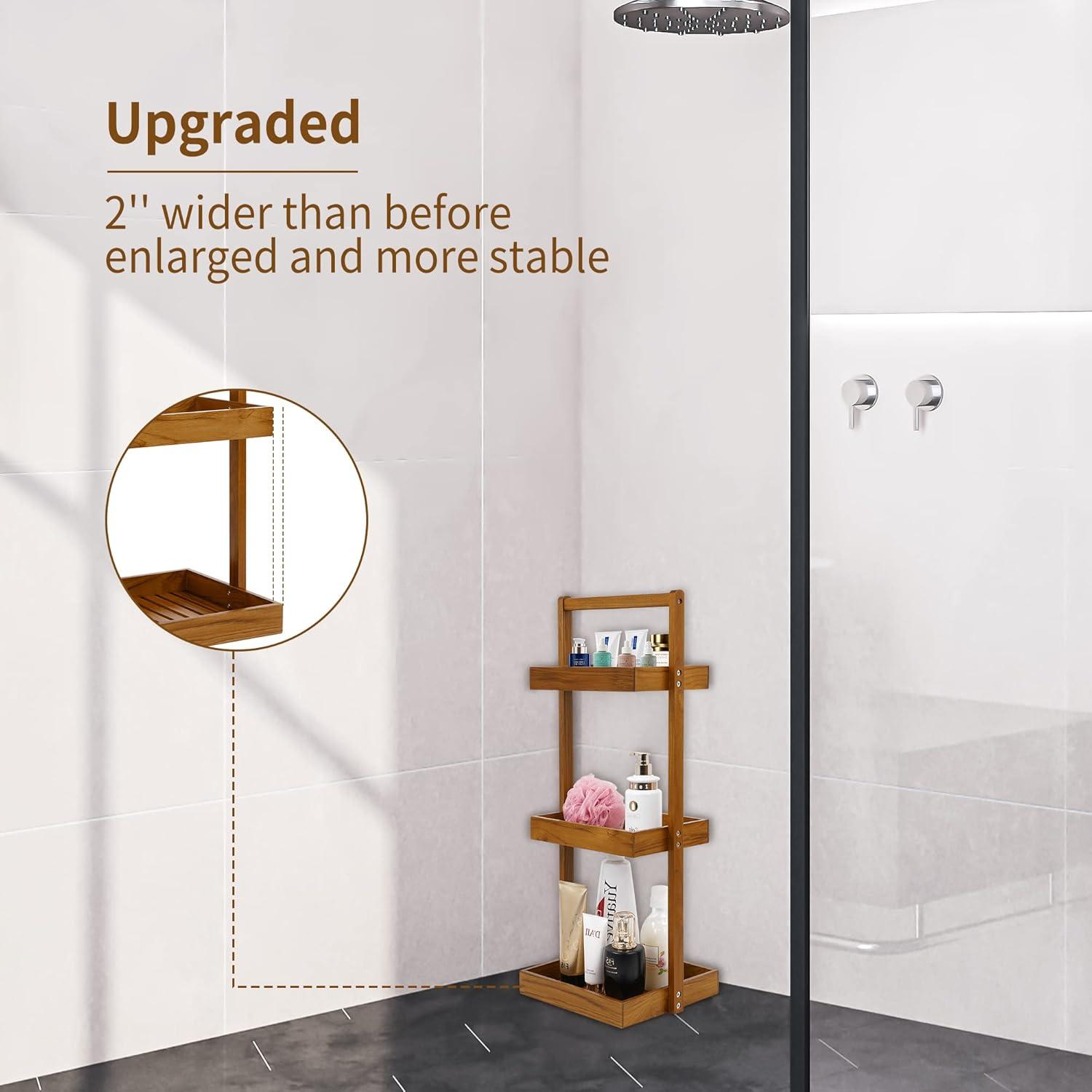 Teak Freestanding 3-Tier Shower Caddy Shelf