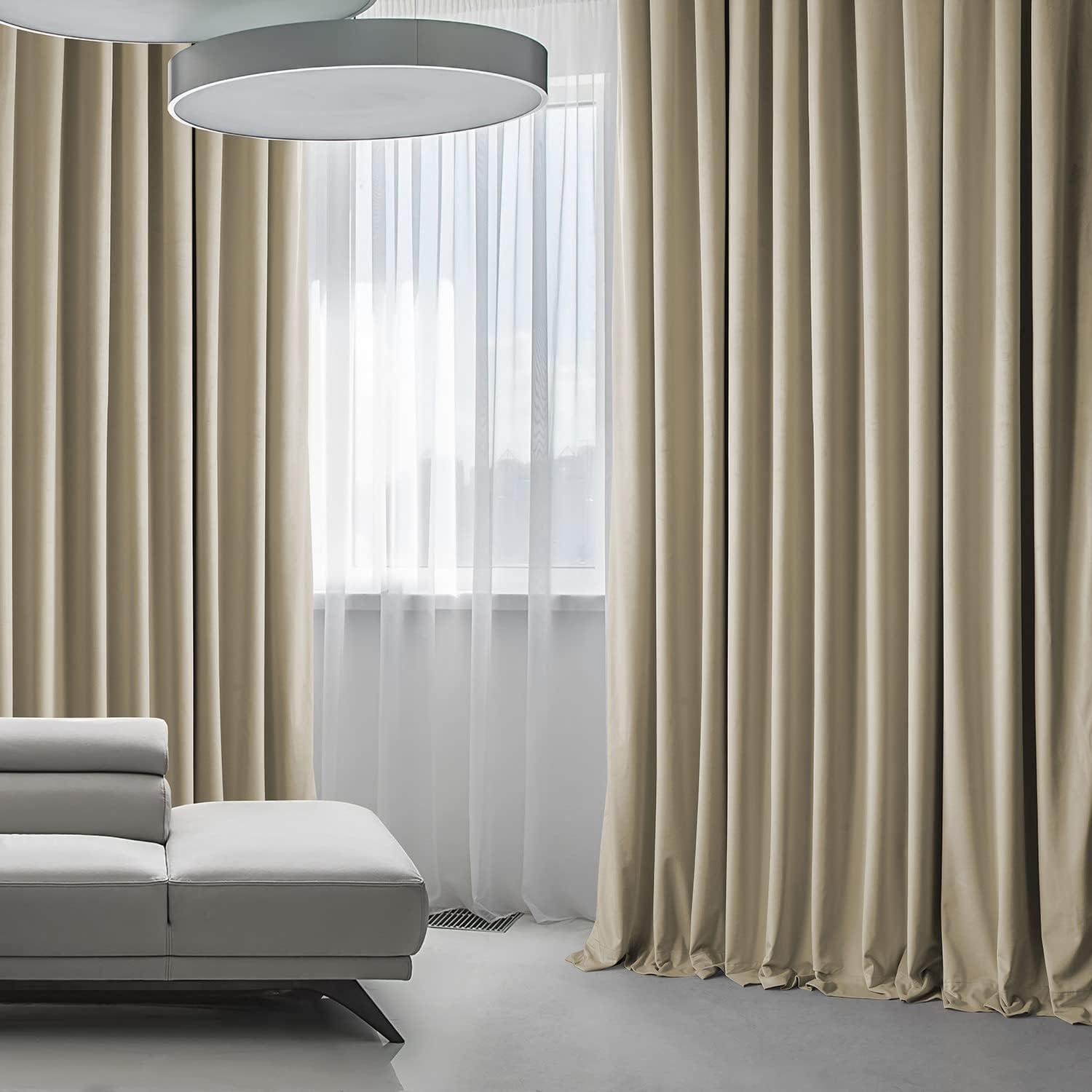 HPD Half Price Drapes Light Beige Heritage Plush Velvet Room Darkening Curtains for Bedroom & Living Room Curtains (1 Panel), Window Curtains 84 inches long, Extra Wide Curtains & Drapes, 100W X 84L