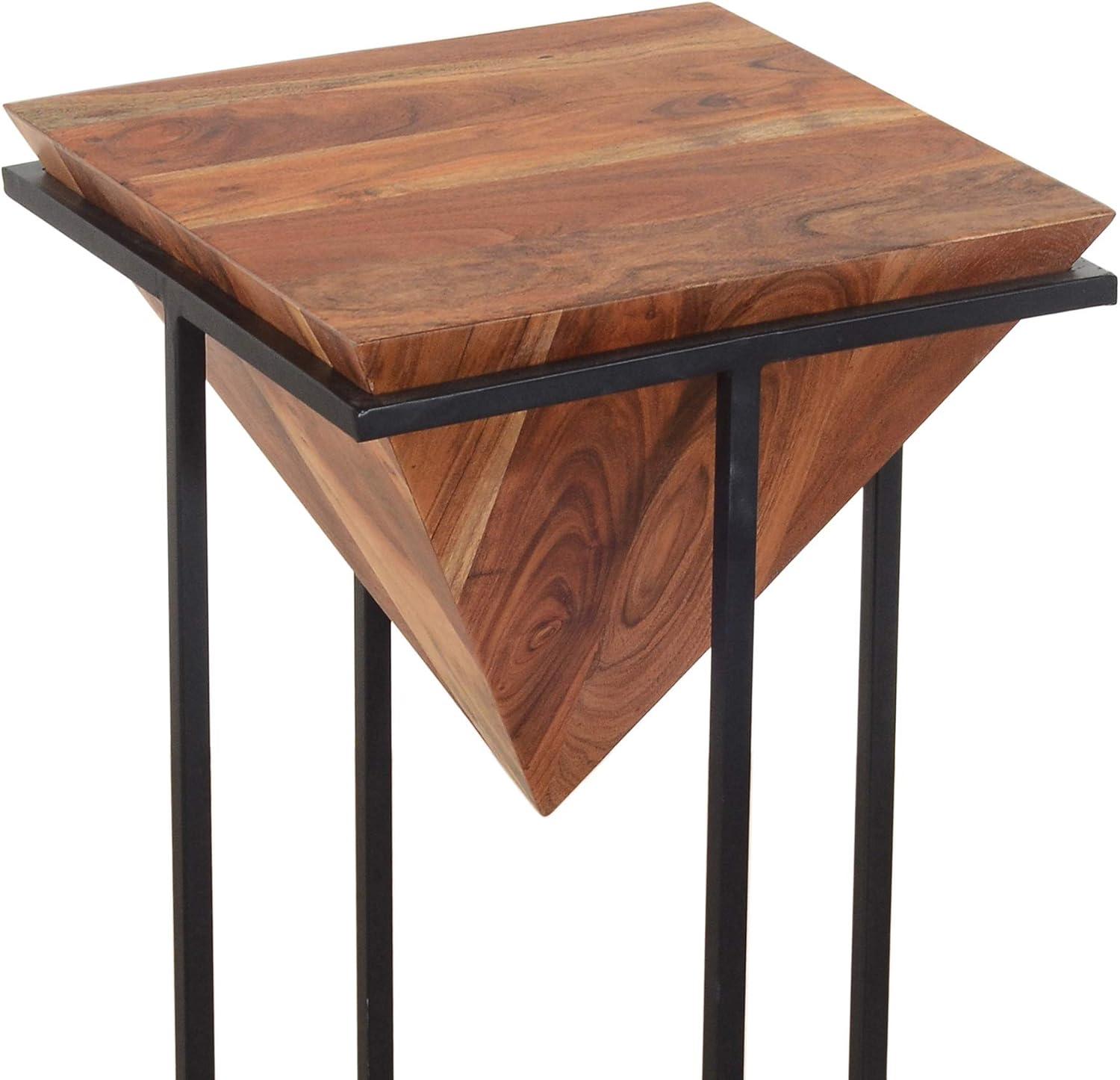 Mausahen 30-Inch Shape Wooden Side Table with Cross Metal Base, Brown and Black