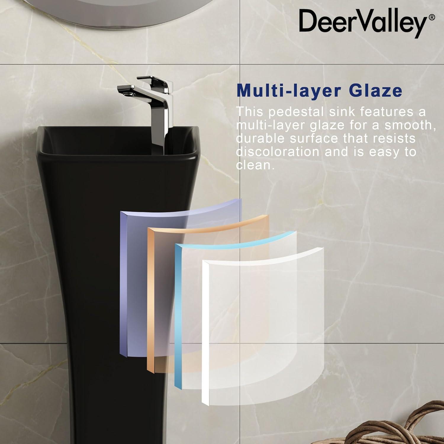 Deervalley Small Pedestal Bathroom Sink 11"L X 13"W X 35"H Ceramic One Piece Bath Sink With Overflow