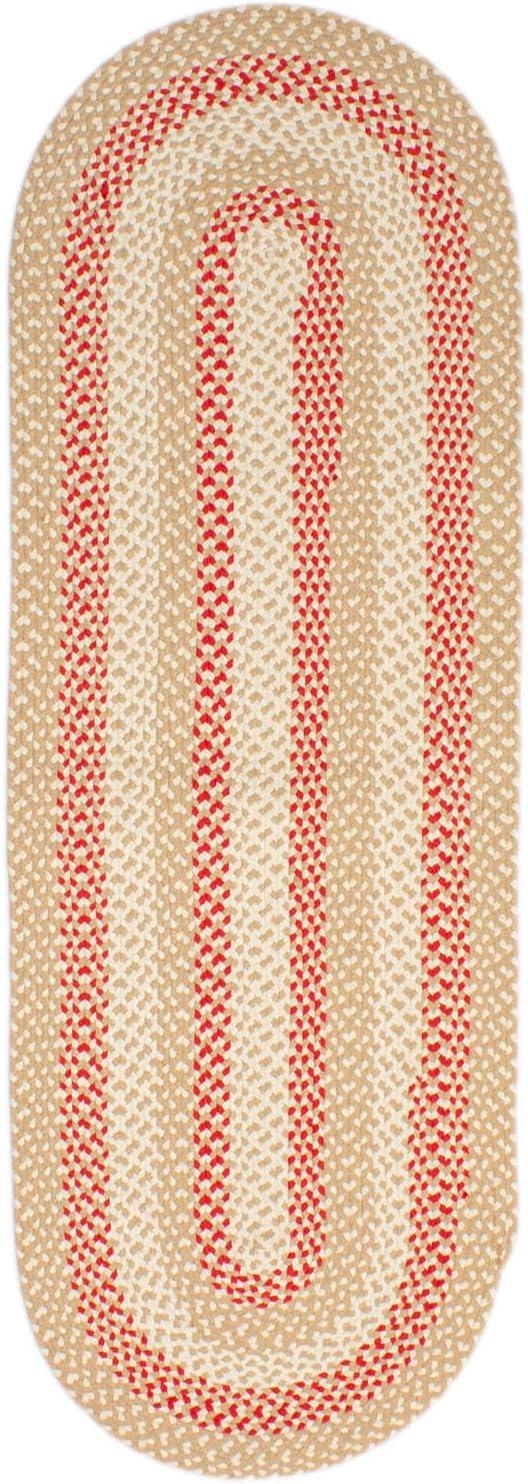 Farmhouse Braided Cotton Beige / Red Area Rug