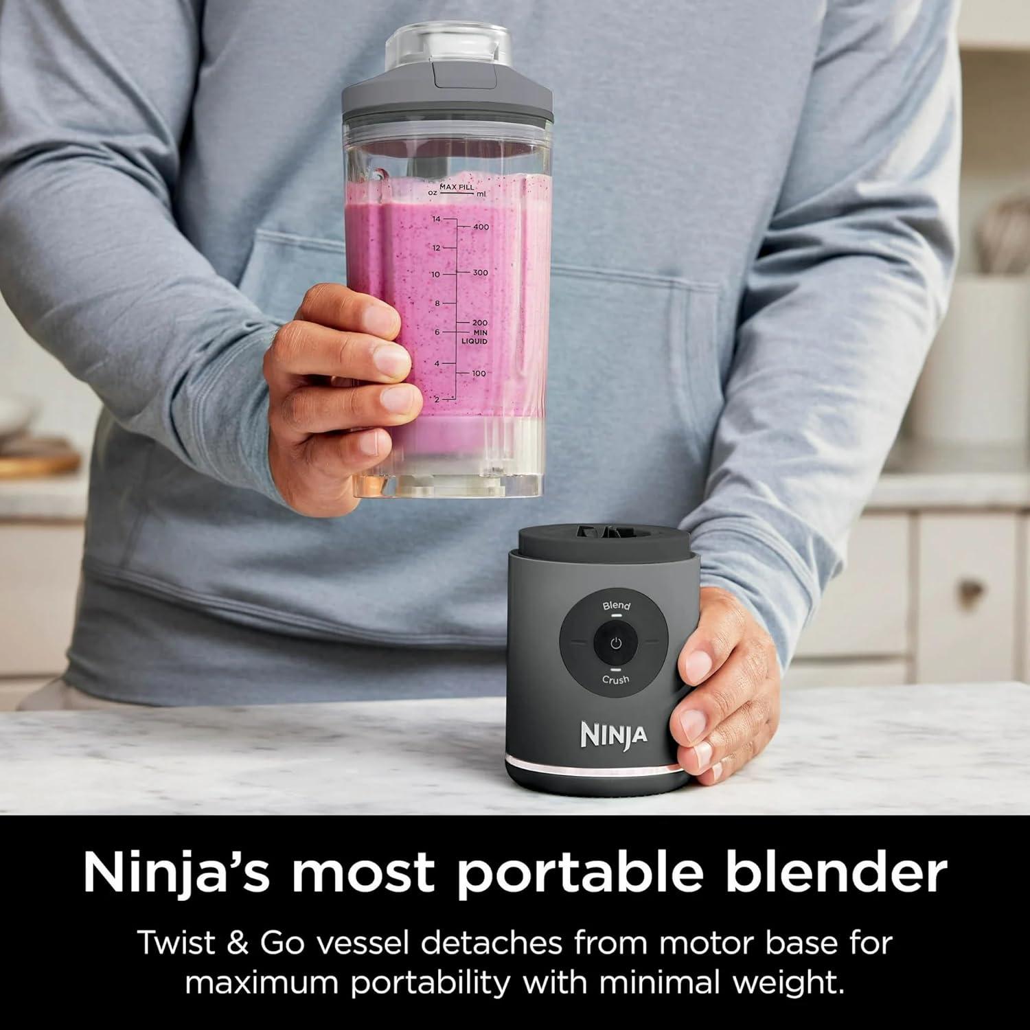 Ninja Blast MAX Personal Cordless Blender for Smoothies, Frozen Drinks, Ice Crush, 20 oz. Twist & Go Vessel, Gray