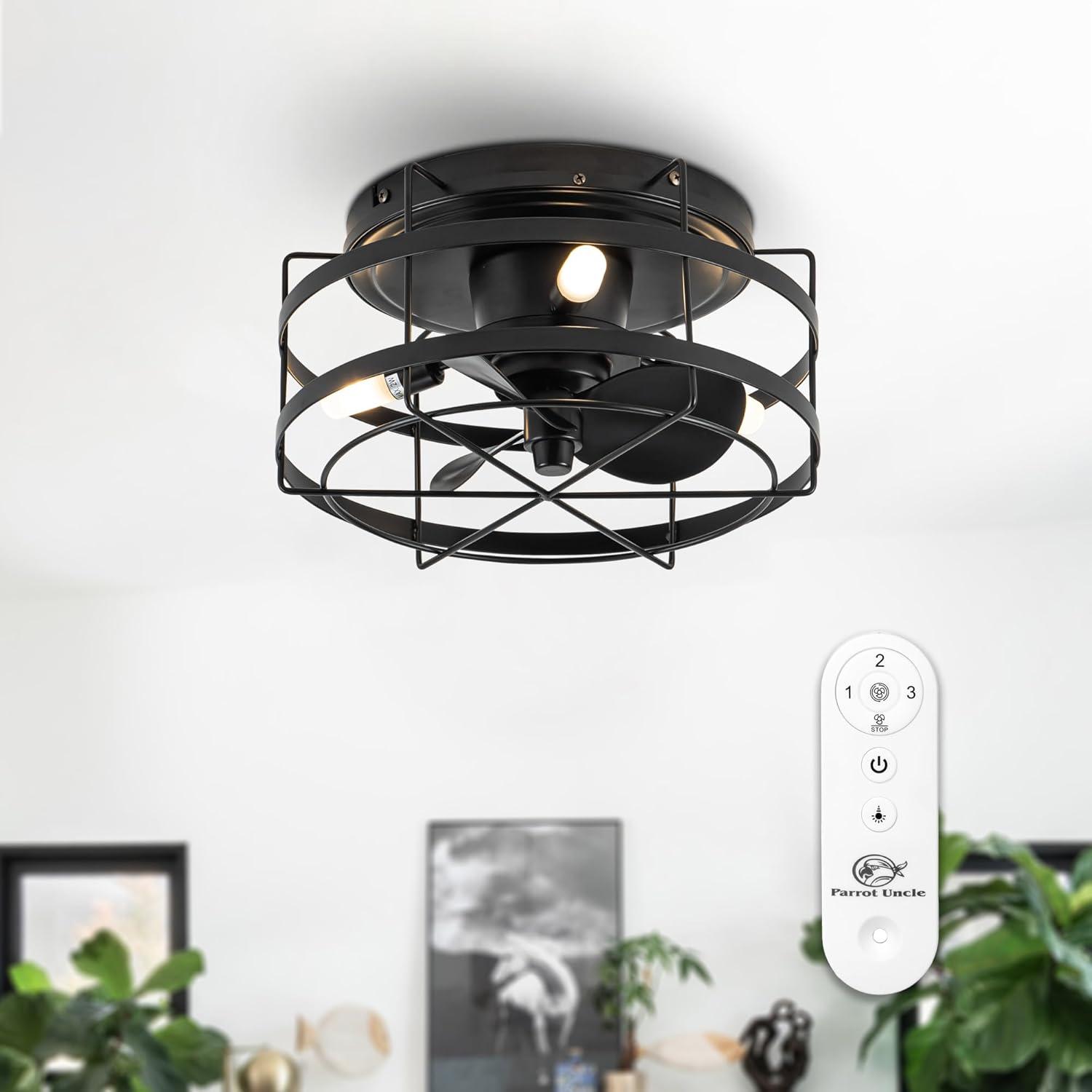 Parrot Uncle 12.2" Modern Black Bladeless Fan Flush Mount Ceiling Fan