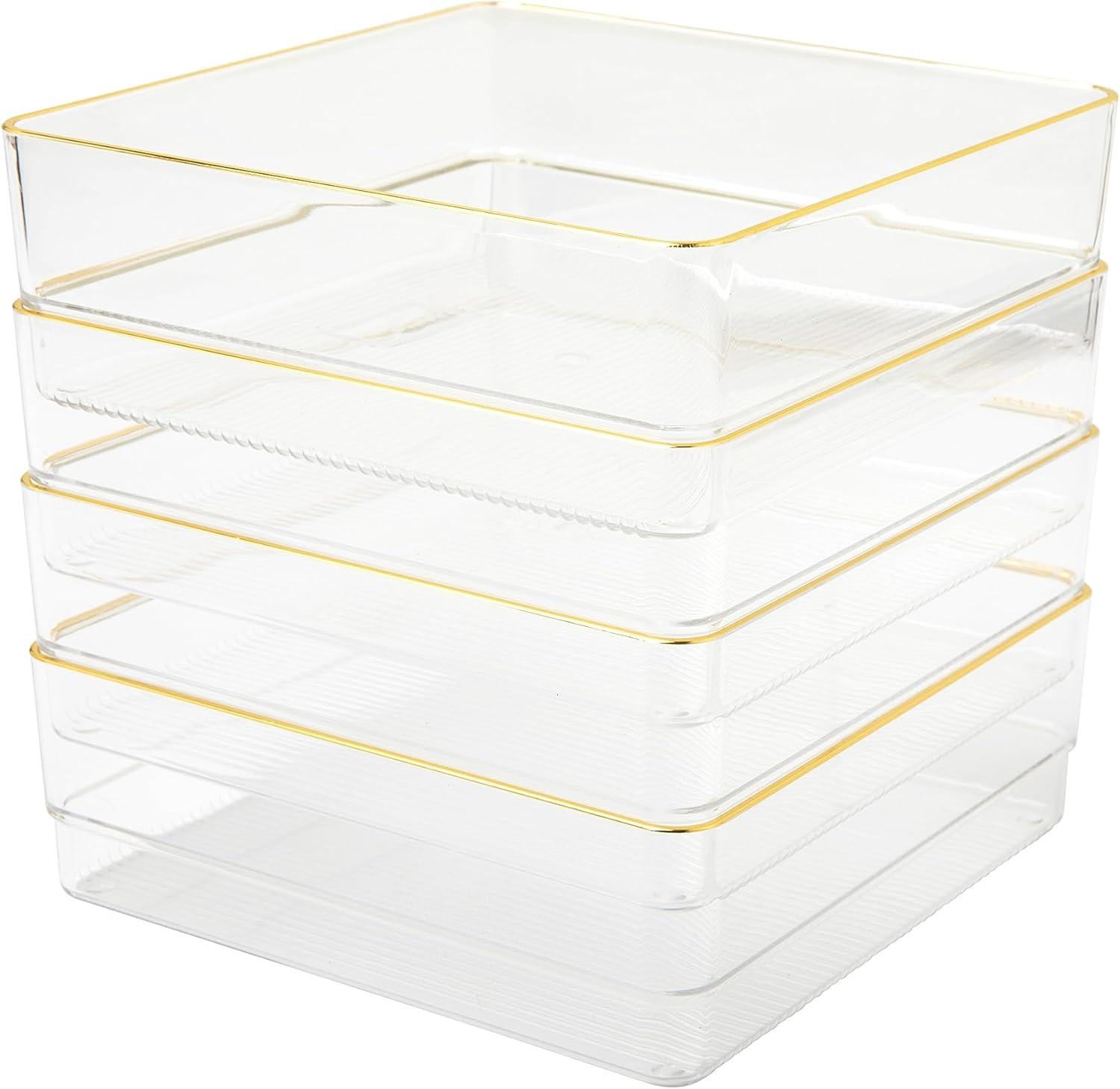 Martha Stewart Kerry Plastic Stackable Office Desk Drawer Organizers with Metallic Trim, 6" x 6" (Set of 4)