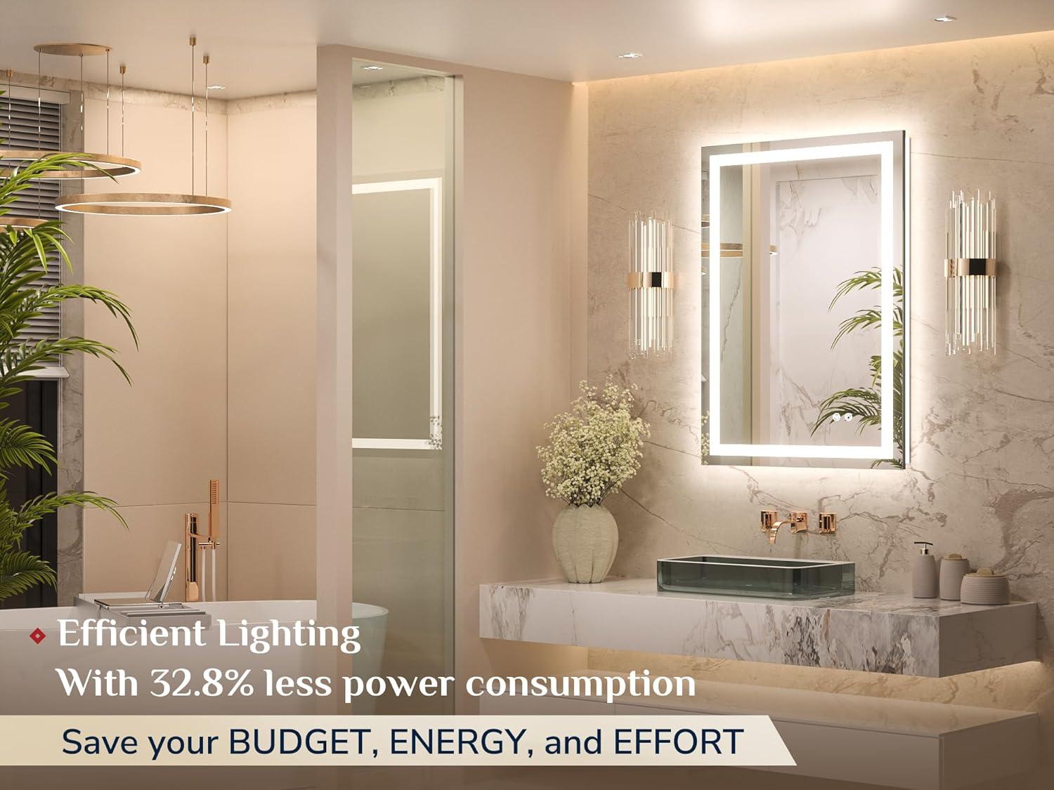 Keonjinn LED Bathroom Vanity Mirror, Front Light & Backlit, 3 Color Temperatures, Anti Fog, Double Lights Strips, 24"x32"