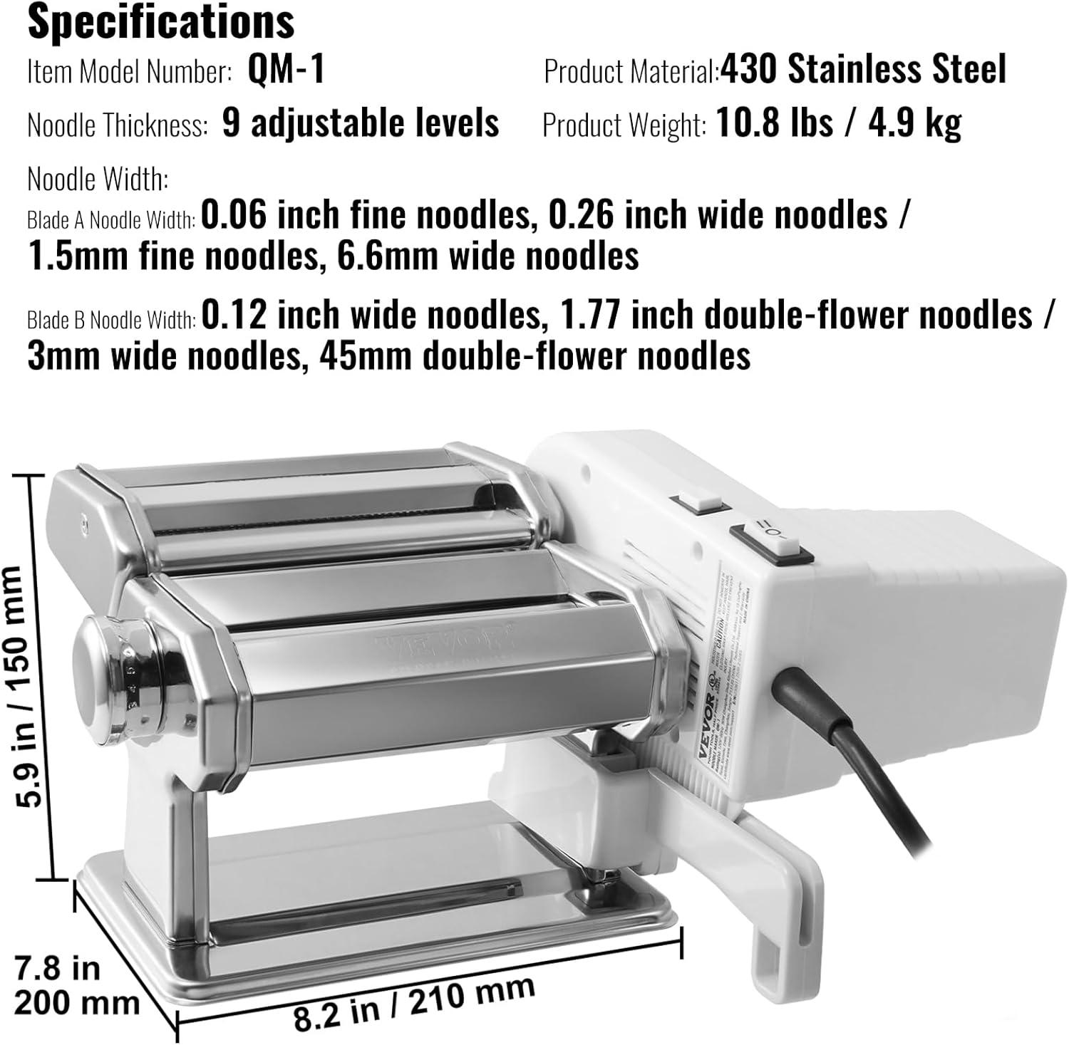 Stainless Steel Electric Pasta Maker with Adjustable Thickness Settings