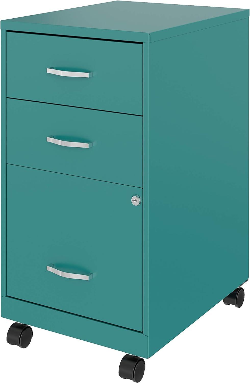 Compact Teal Steel 3-Drawer Mobile Pedestal File Cabinet