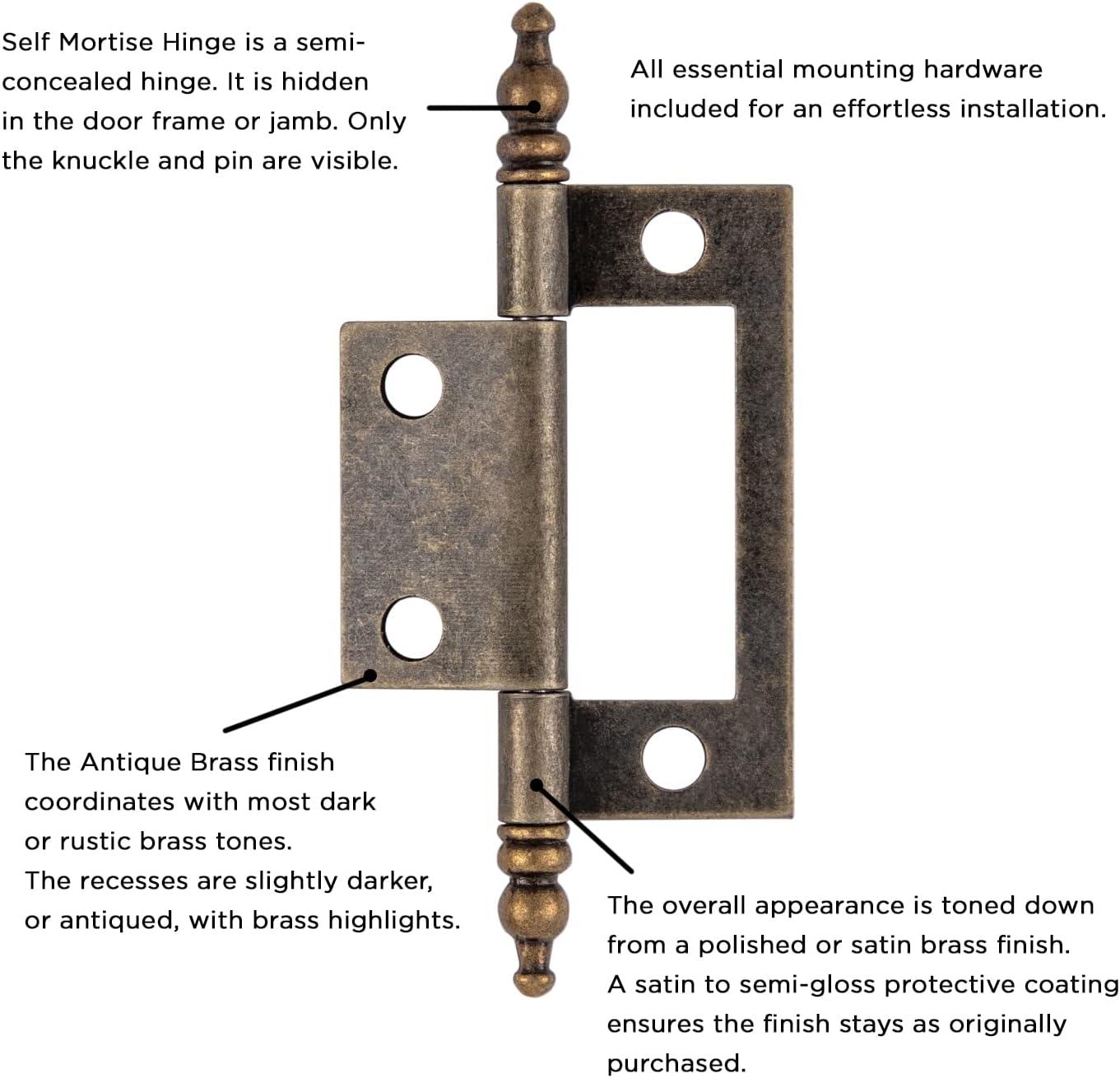 Antique Brass Self Mortise Cabinet Hinges, 2-Pack