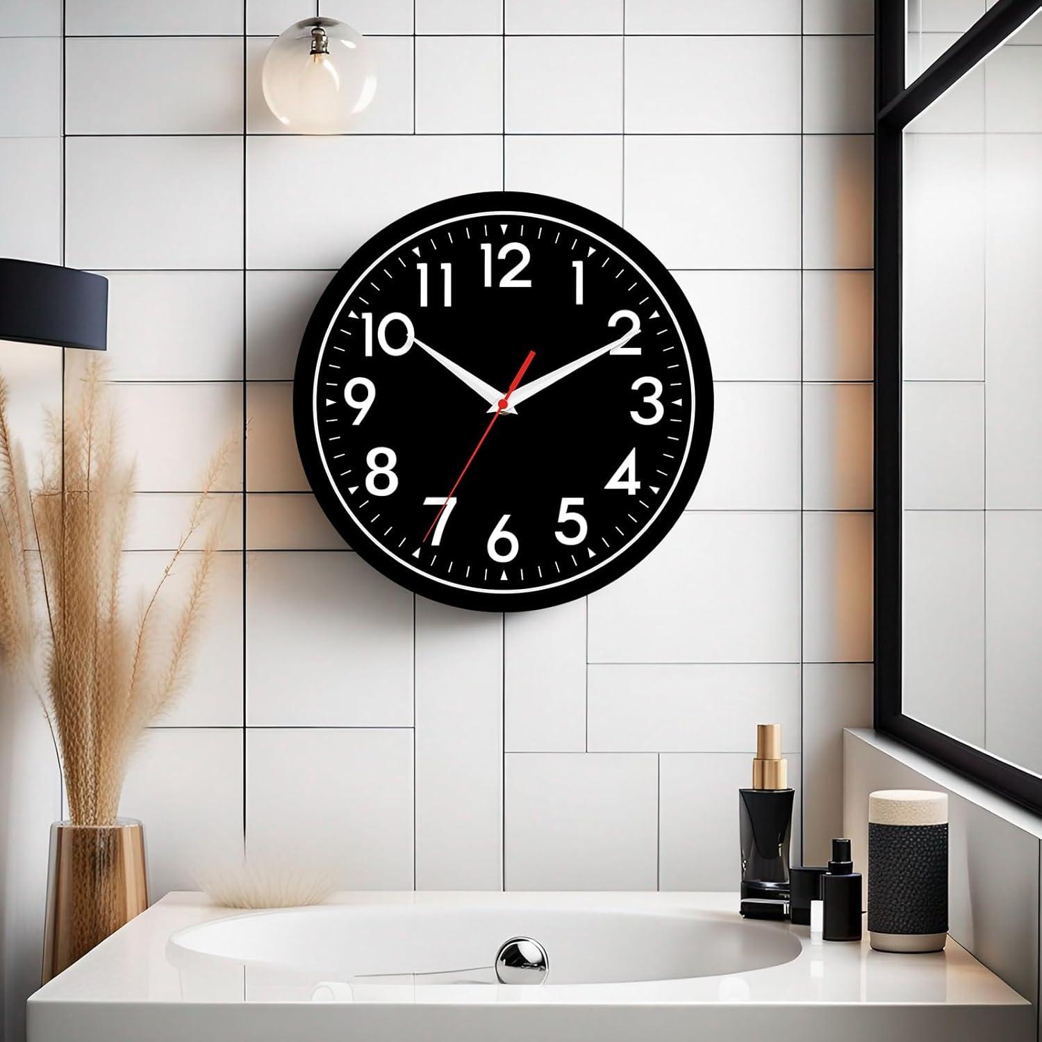 YEHOOM Wall Clock 10 Inch Silent Non-Ticking Modern Clocks Battery Operated - Analog Small Classic for Office, Home, Bathroom, Kitchen, Bedroom, School, Living Room(Black)
