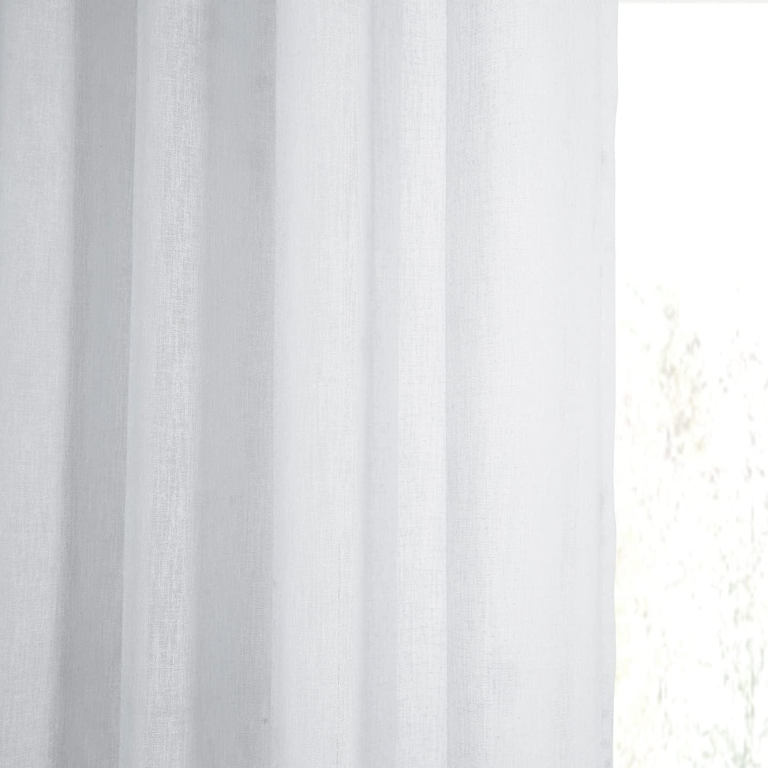 Aspen White Grommet Solid Faux Linen Sheer Curtain (1 Panel), Aspen White, 50W X 96L