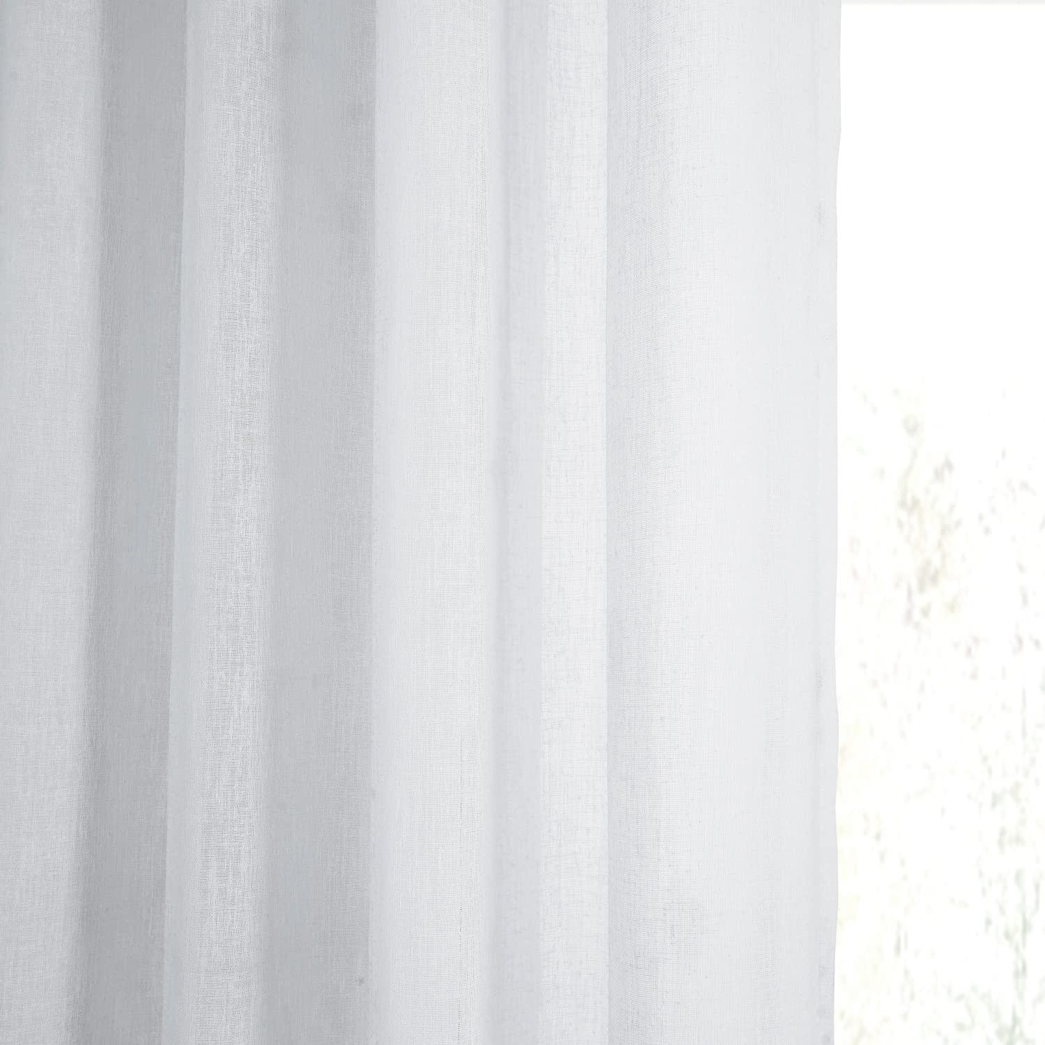 Aspen White Grommet Solid Faux Linen Sheer Curtain (1 Panel), Aspen White, 50W X 96L