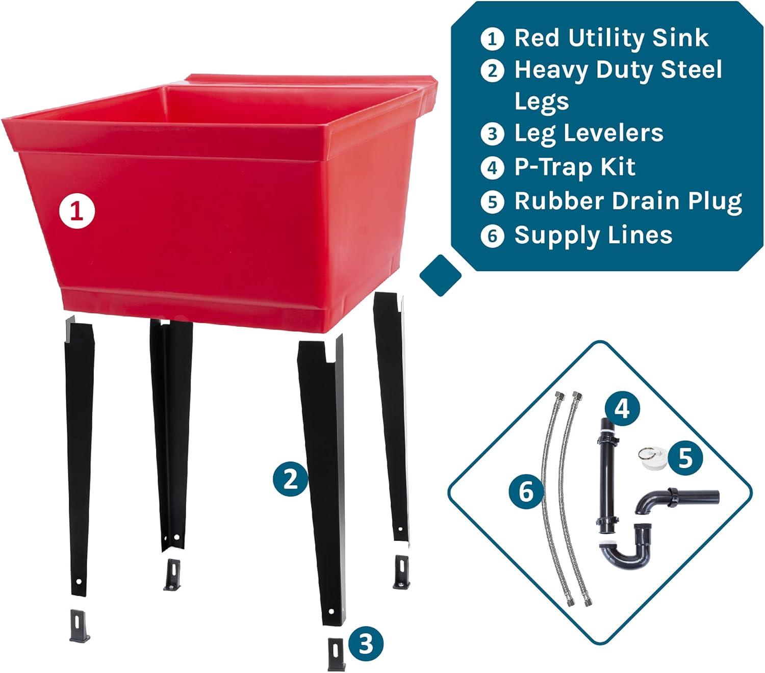 19 Gallon Utility Sink Laundry Tub by JS Jackson Supplies with Adjustable Metal Legs, Ideal for Laundry room, Basement, or Garage Workshop. Heavy Duty Shop Sink. No Faucet Included