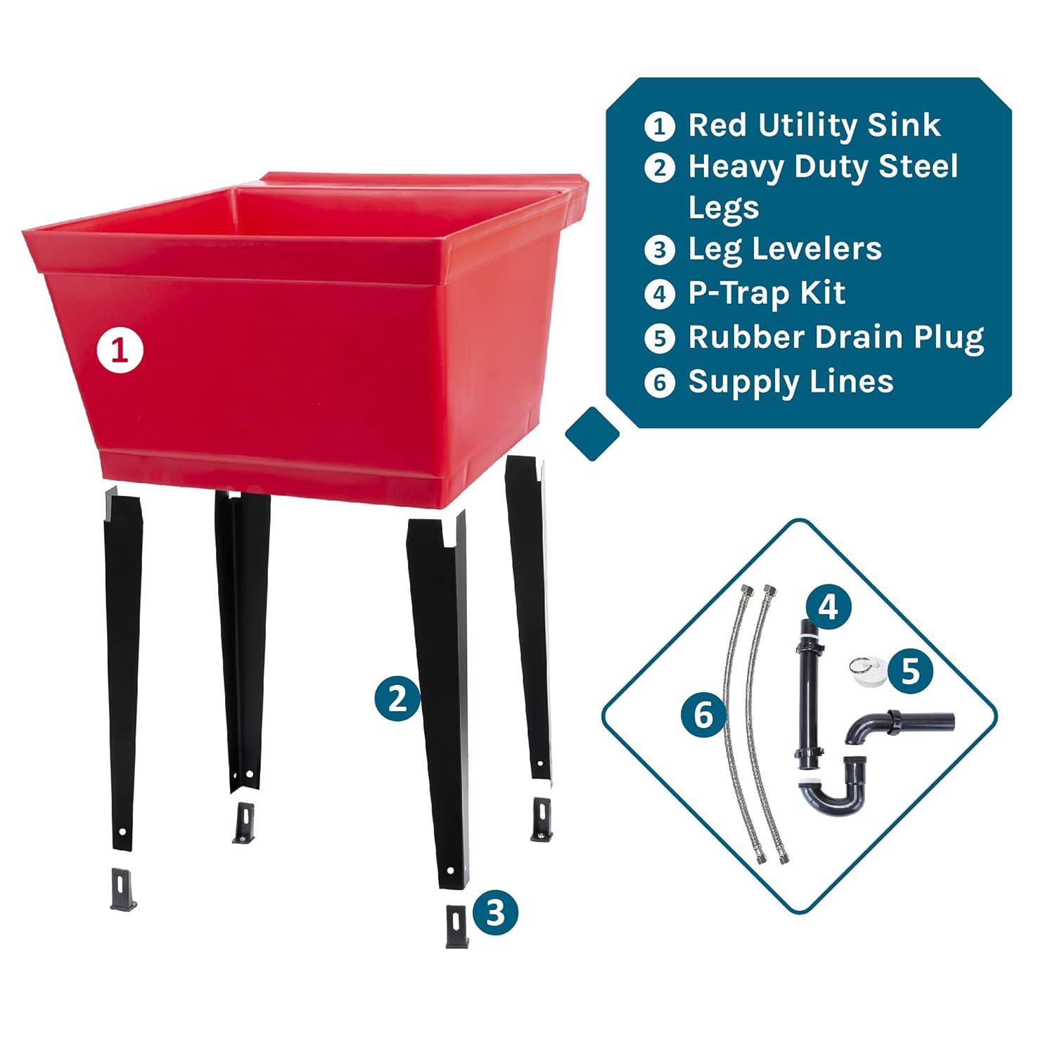 19 Gallon Utility Sink Laundry Tub by JS Jackson Supplies with Adjustable Metal Legs, Ideal for Laundry room, Basement, or Garage Workshop. Heavy Duty Shop Sink. No Faucet Included