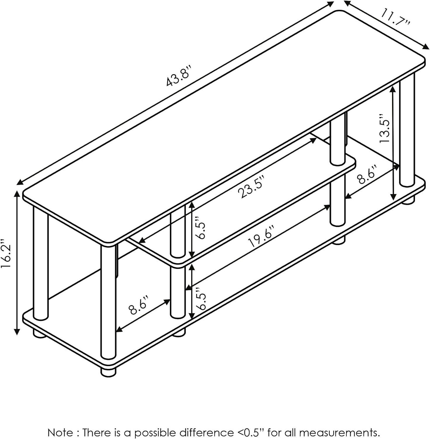 Furinno No Tools 3-Tier TV Stands for TV's up to 50" Entertainment Media Center Columbia Walnut/Black