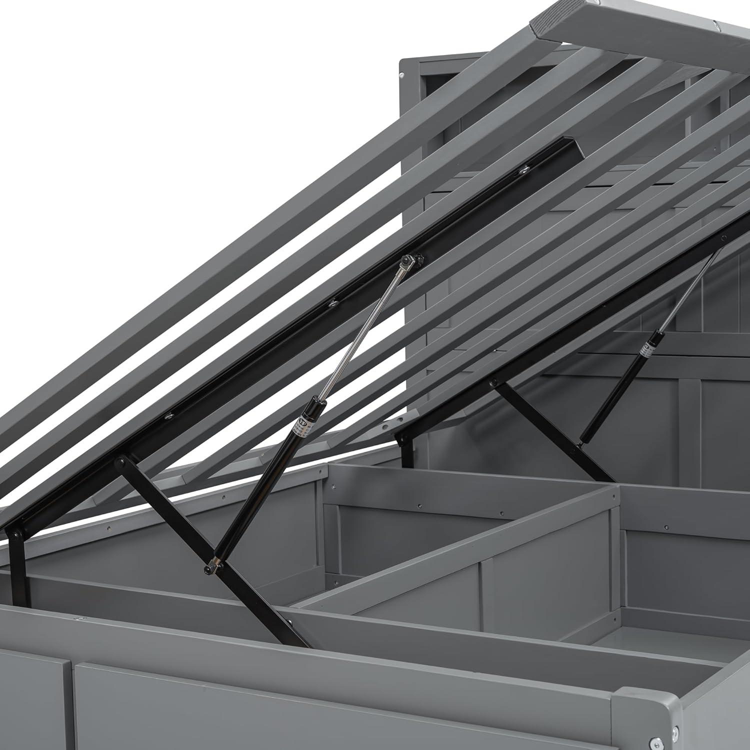 Linique Hydraulic Platform Bed, Wood Full Size Bed Frame with Storage LED Headboard, Built-in Charging Station and 2 Drawers (White)