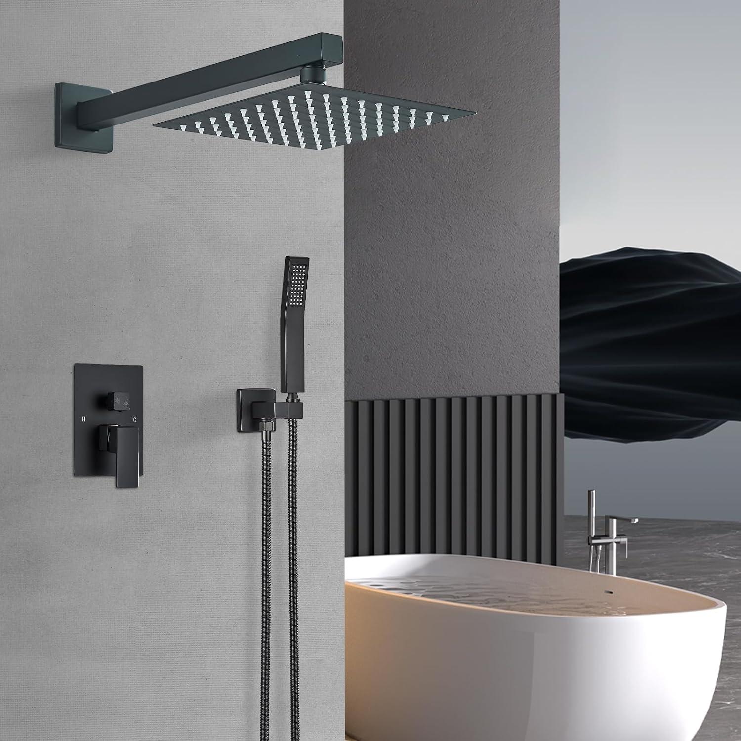 Matte Black 8-Inch Rainfall Shower System with Handheld Spray