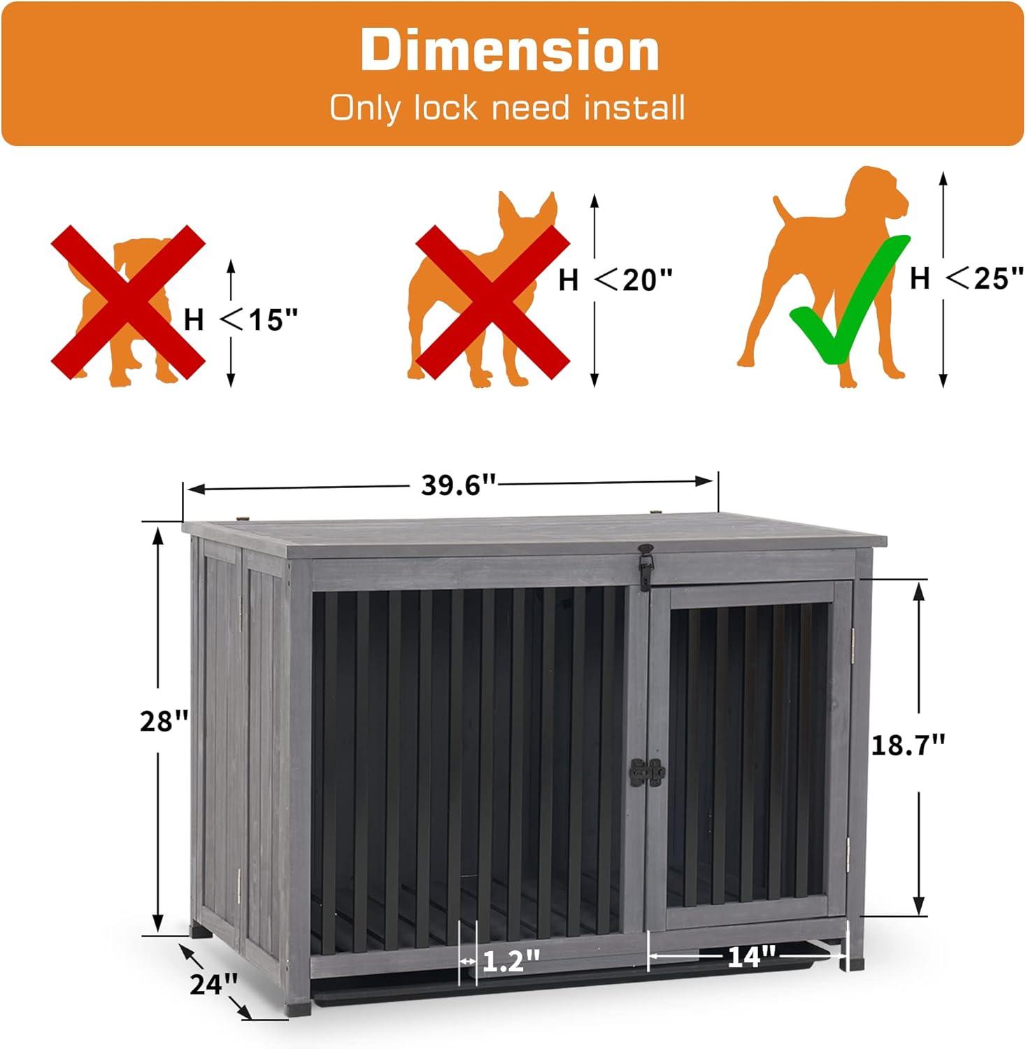 Mcombo Wooden Dog Crate Furniture End Table with Door, No Assembly Portable Foldable Pet Crate Dog Kennel Indoor with Removable Tray (Large, Grey), 0650
