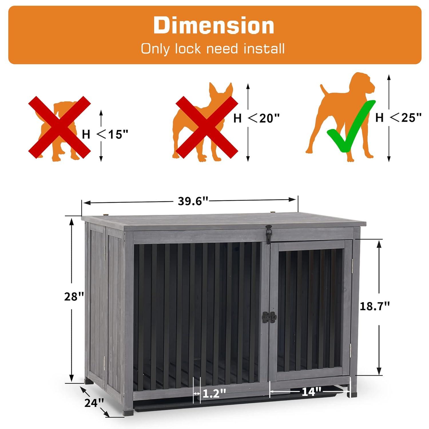 Mcombo Wooden Dog Crate Furniture End Table with Door, No Assembly Portable Foldable Pet Crate Dog Kennel Indoor with Removable Tray (Large, Grey), 0650