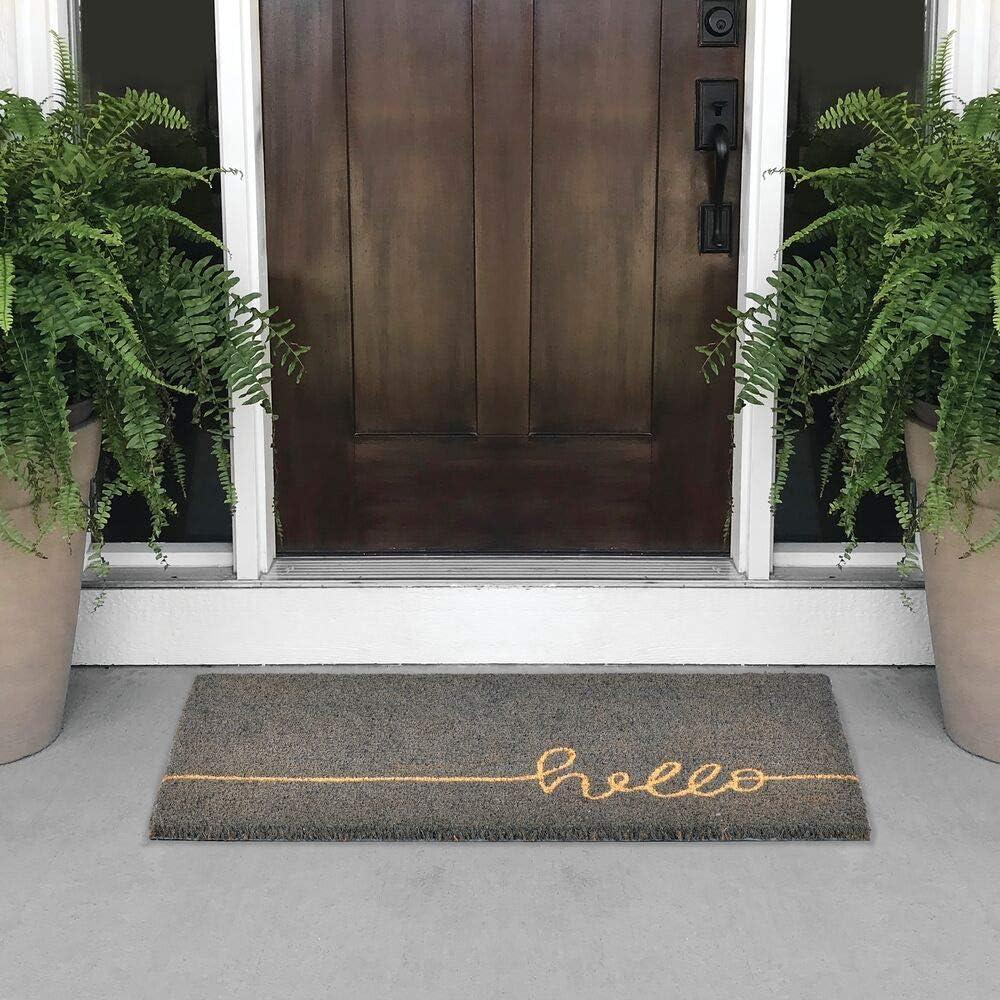 mDesign Welcome Doormat with Natural Fibers Script Hello - Gray/Natural