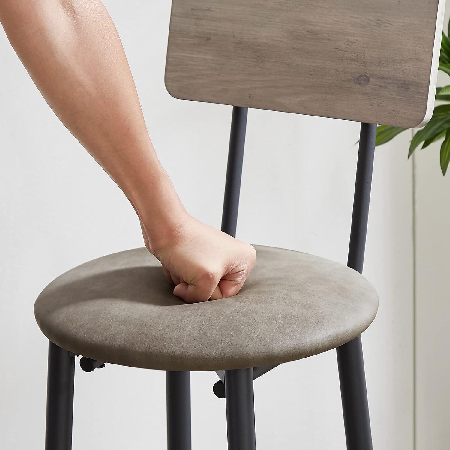 Kitchen Bar Table Set, 3-Piece Bar Table Set for Kitchen, Round Dining Room Set with 2 Upholstered Chairs, Gray Table and Chairs Dining Set for Pub Bistro Restaurant